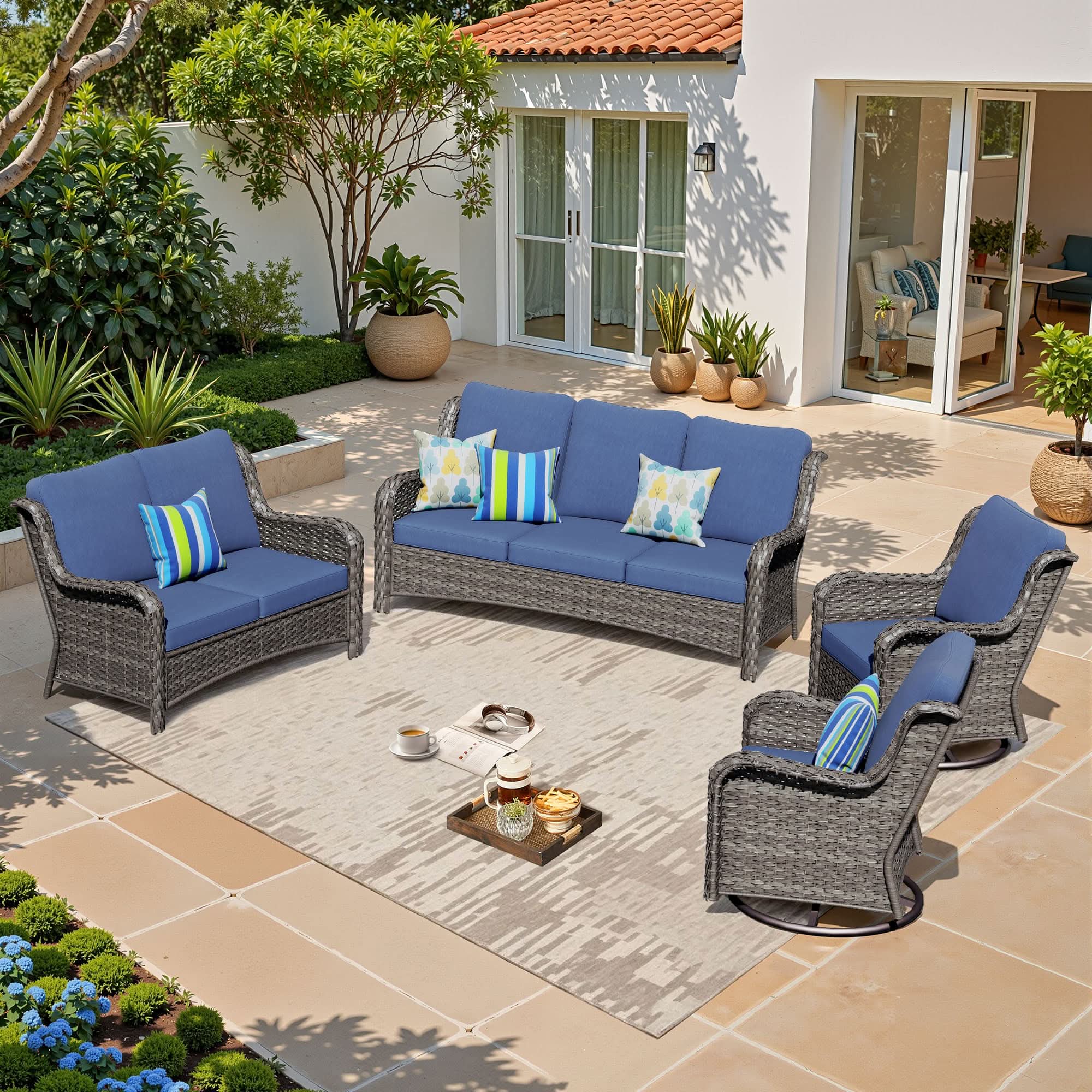 OVIOS 4-Piece Outdoor Patio Set with Swivel Chairs