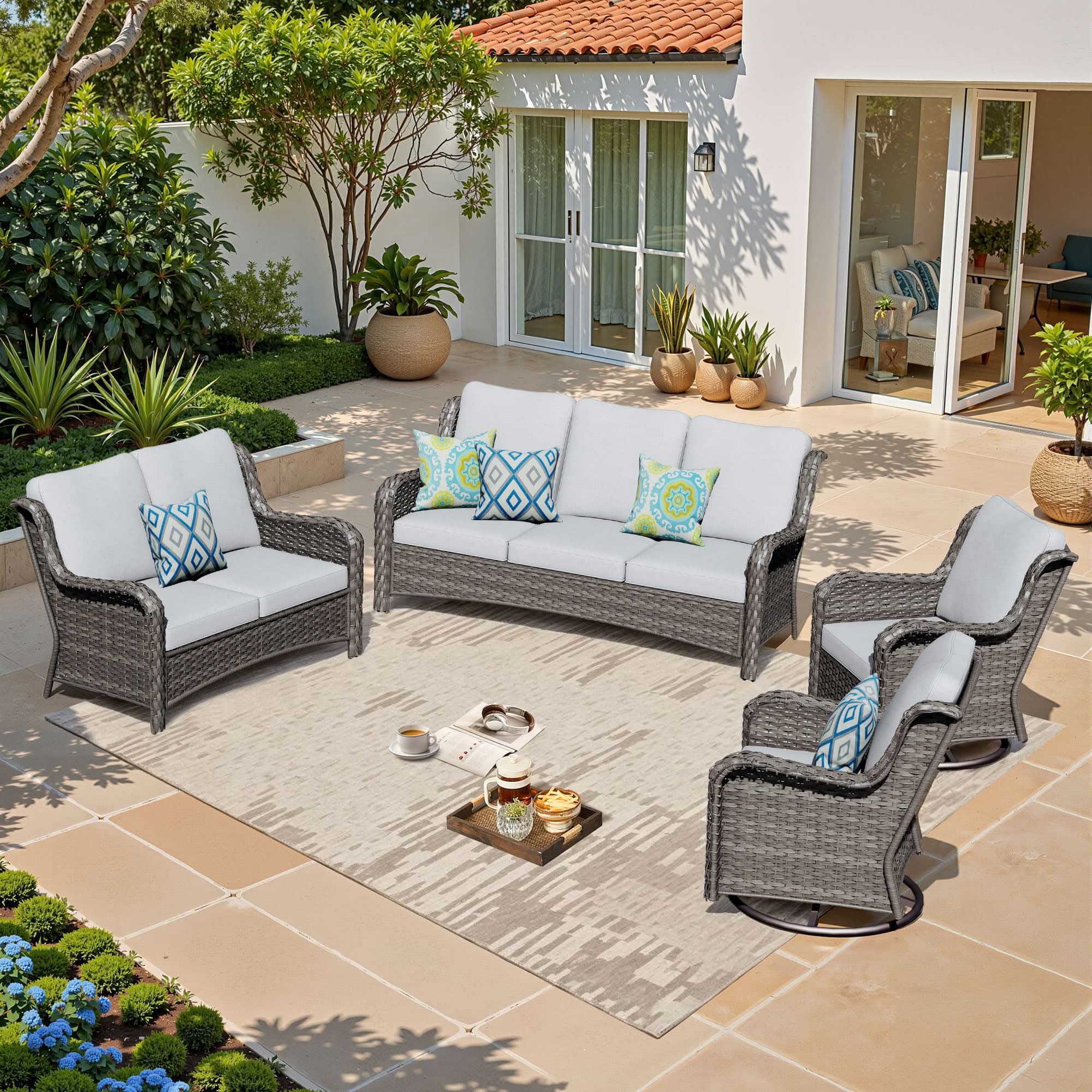 OVIOS 4-Piece Outdoor Patio Set with Swivel Chairs, view 3