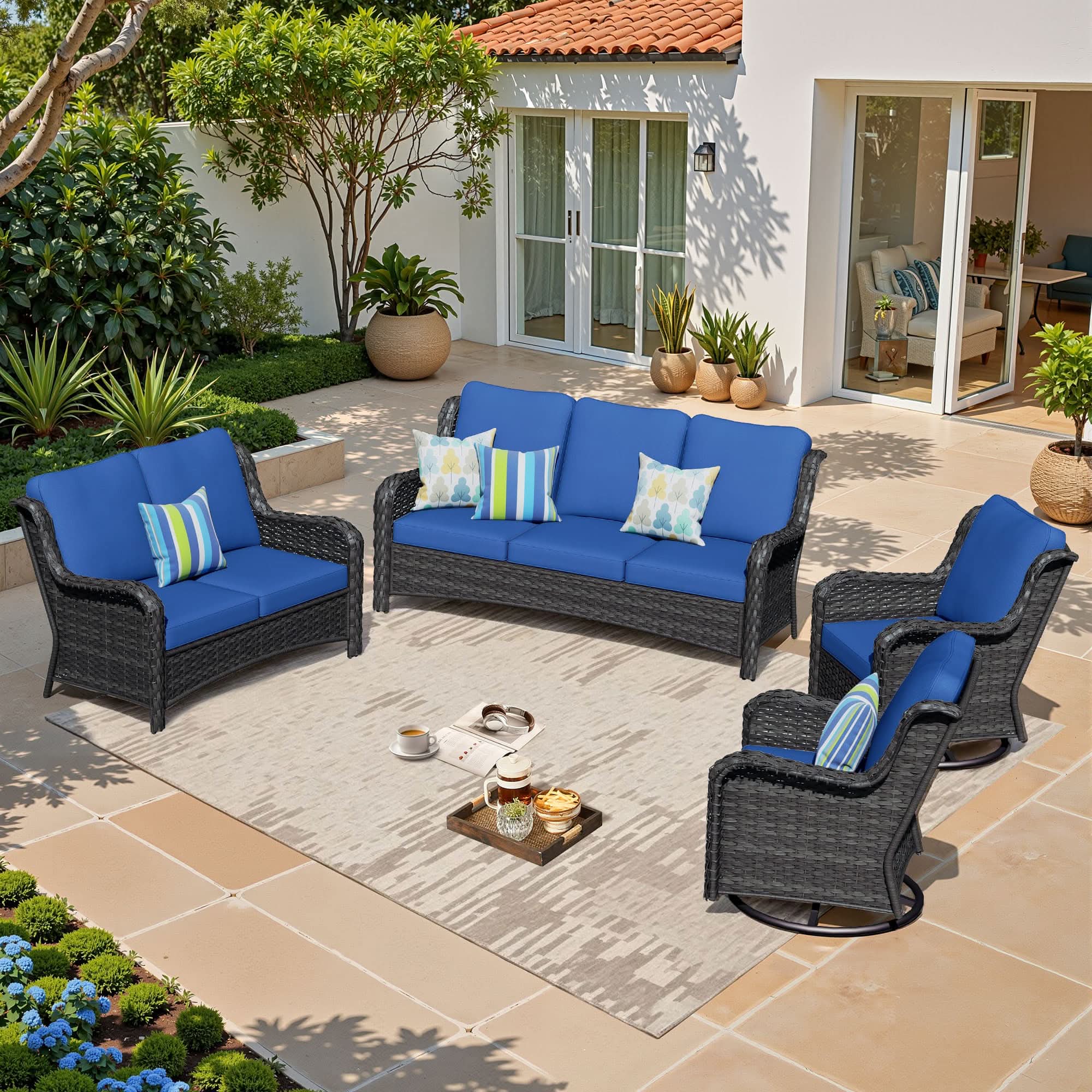OVIOS 4-Piece Outdoor Patio Set with Swivel Chairs, view 4