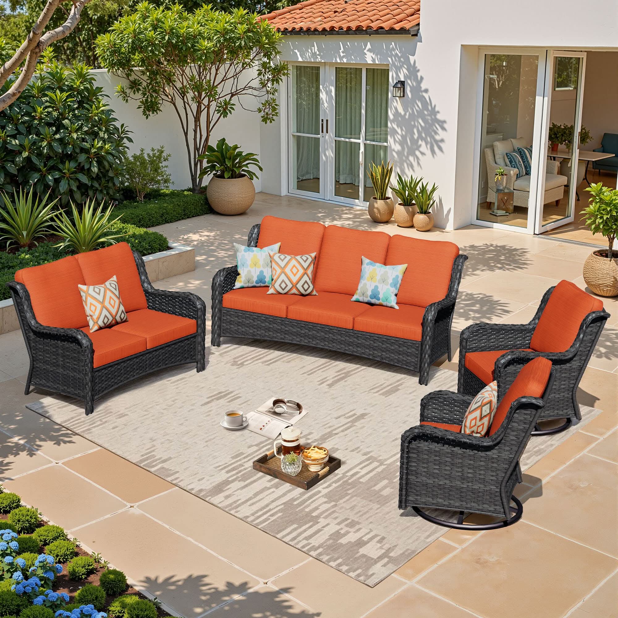 OVIOS 4-Piece Outdoor Patio Set with Swivel Chairs, view 5