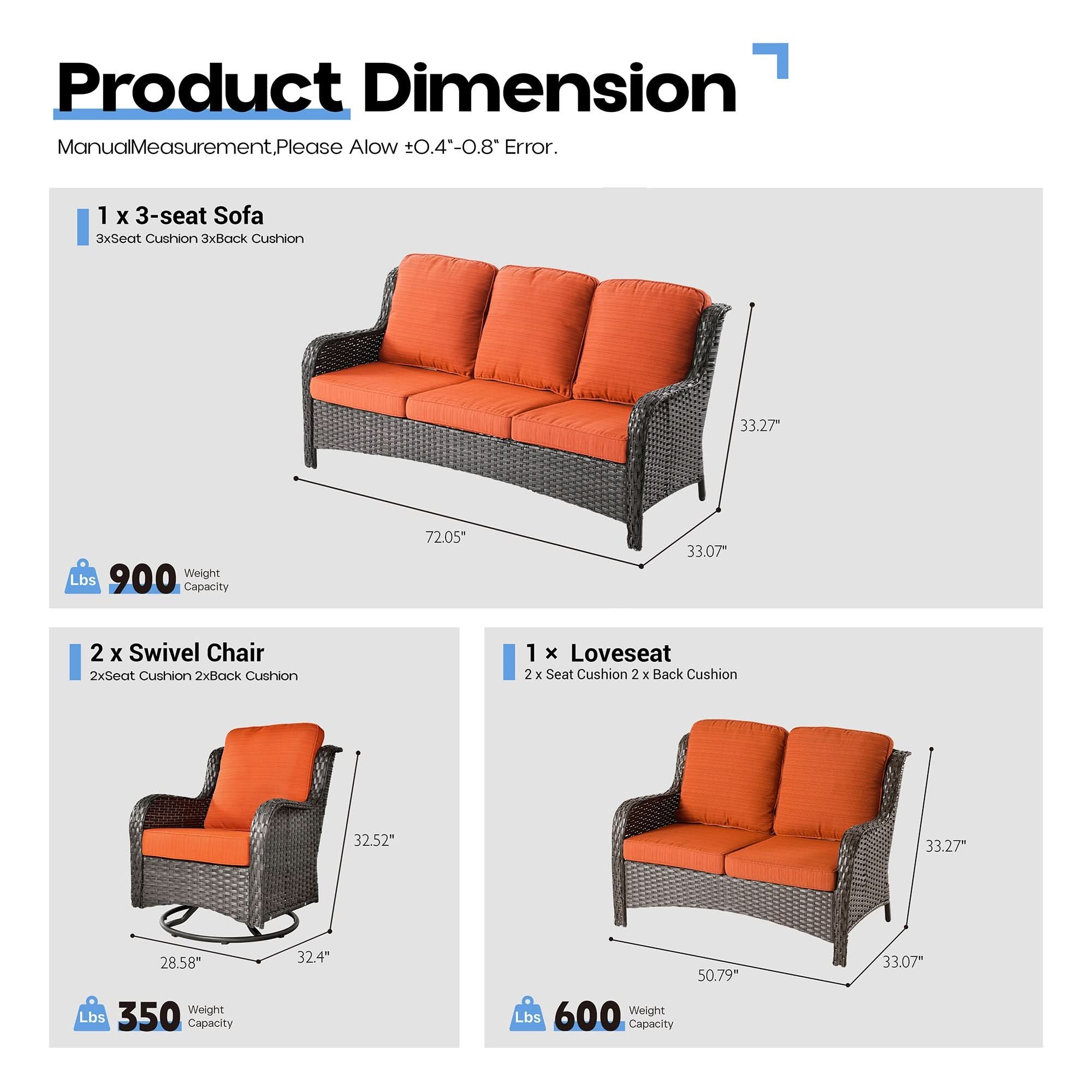 OVIOS 4-Piece Outdoor Patio Set with Swivel Chairs, view 6