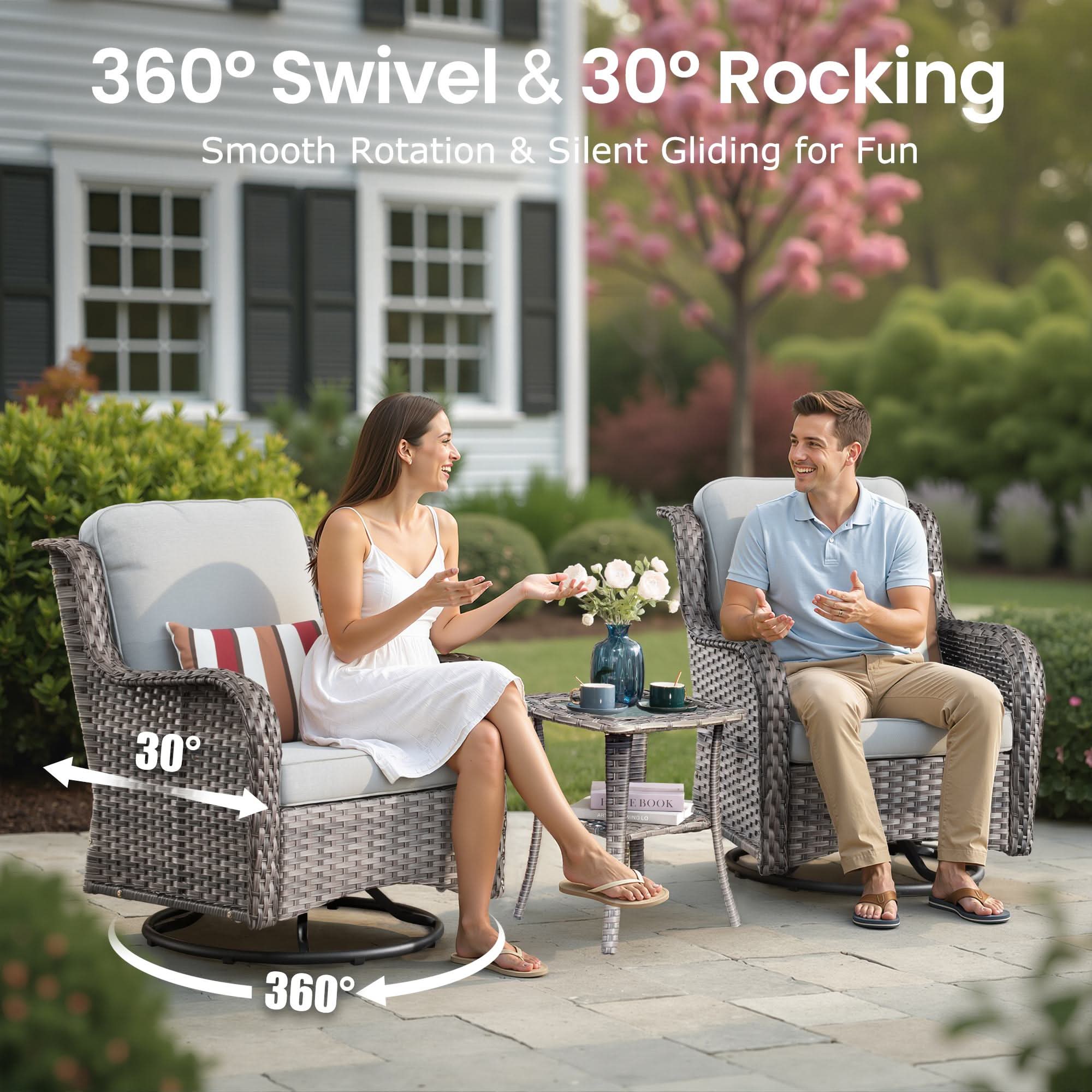 OVIOS 8-Piece Outdoor Wicker Patio Set with Sofa & Swivel Chairs, view 6