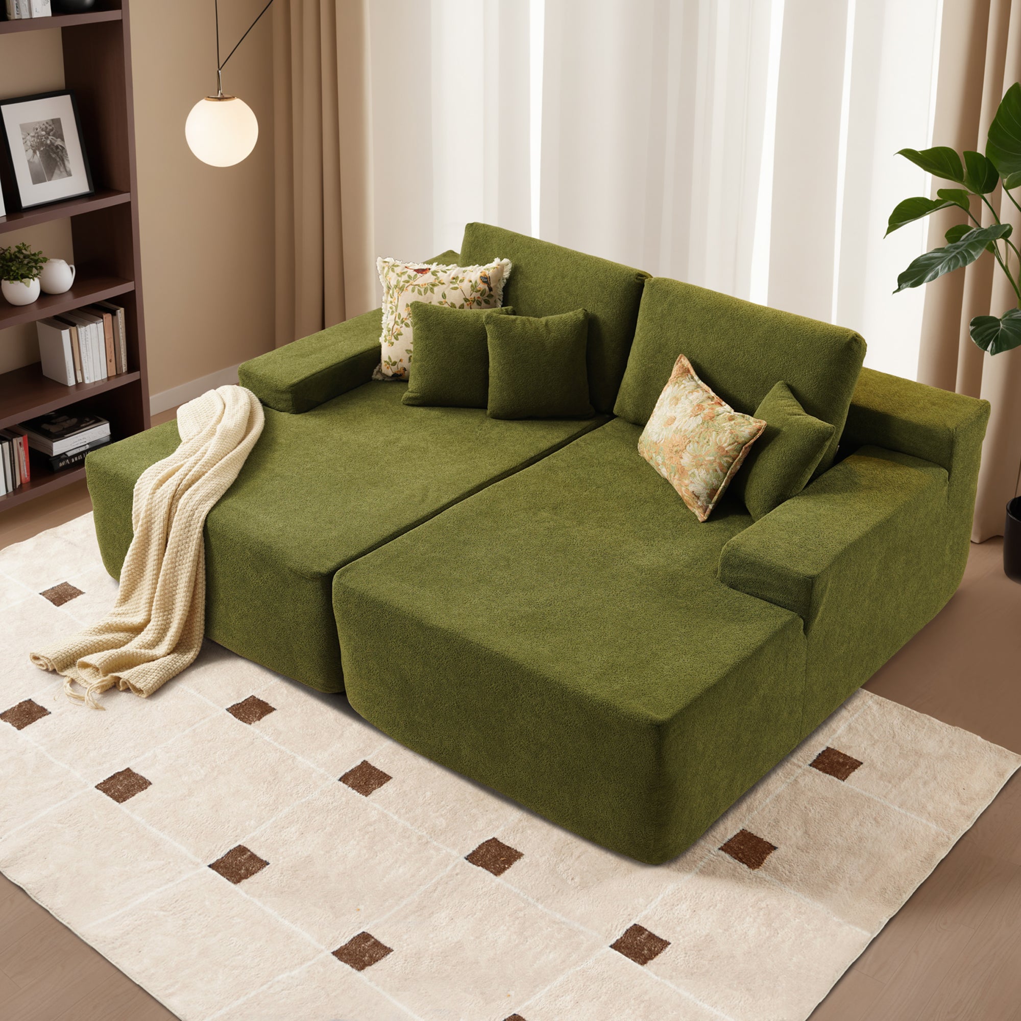 OVIOS 81.2" Upholstered Sleeper Sofa with Pillow, No Assembly Required