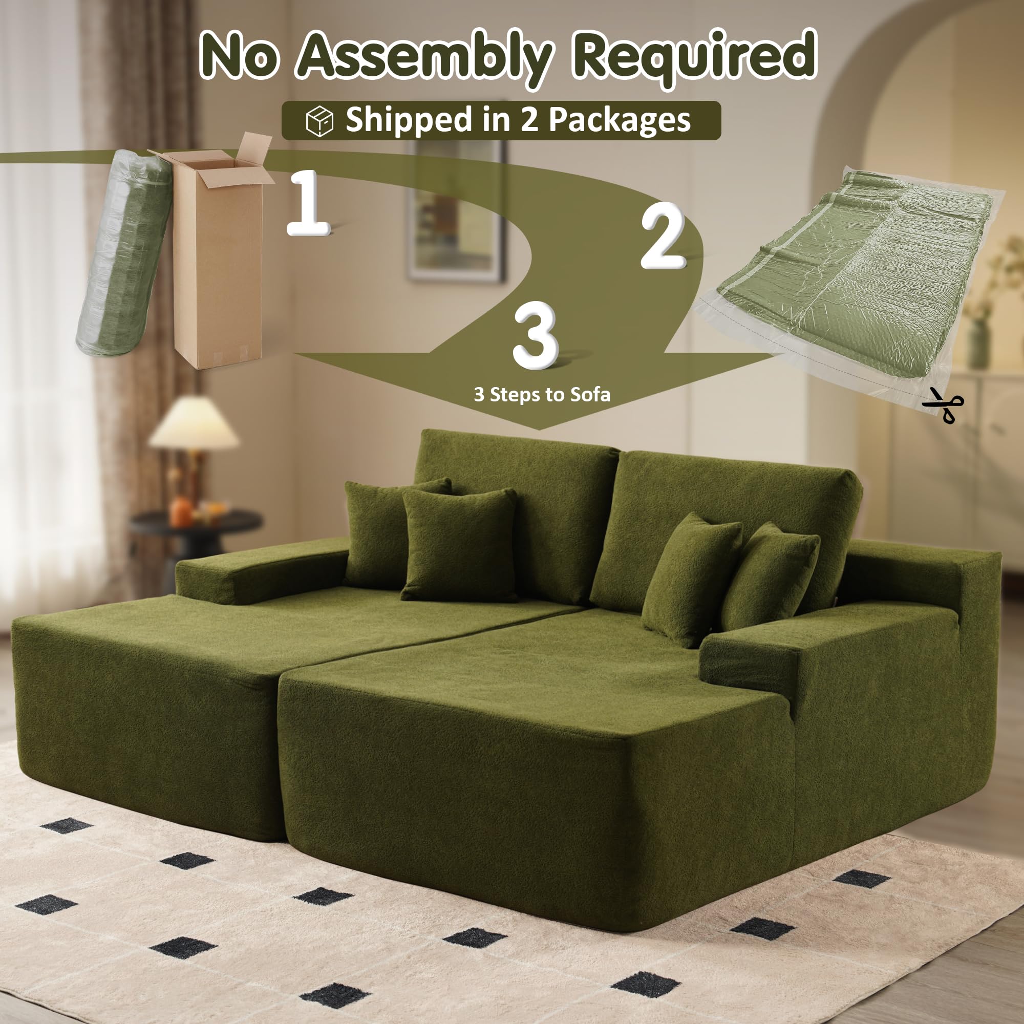 OVIOS 81.2" Upholstered Sleeper Sofa with Pillow, No Assembly Required, view 3