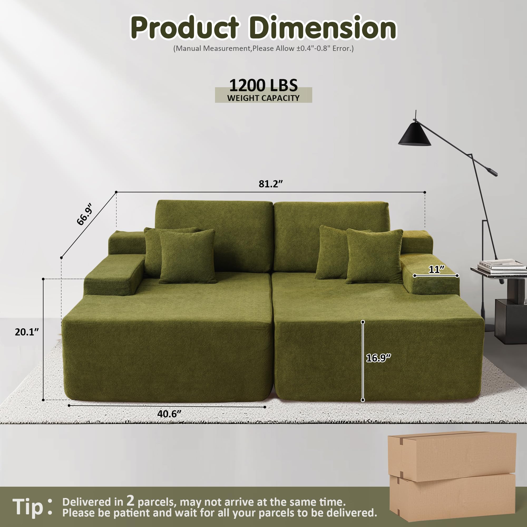 OVIOS 81.2" Upholstered Sleeper Sofa with Pillow, No Assembly Required, view 4