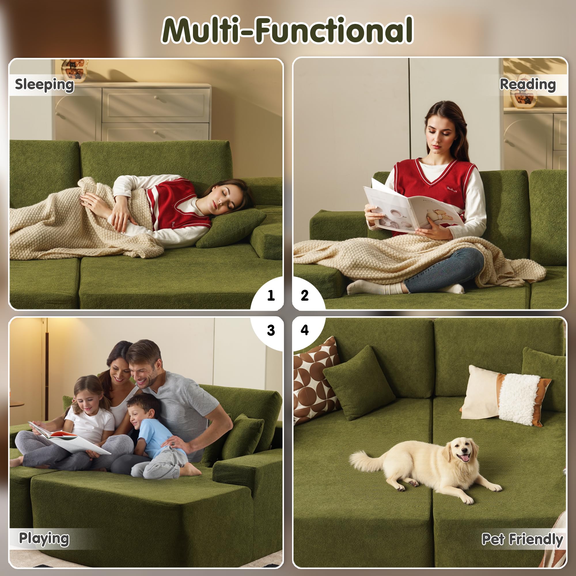 OVIOS 81.2" Upholstered Sleeper Sofa with Pillow, No Assembly Required, view 6