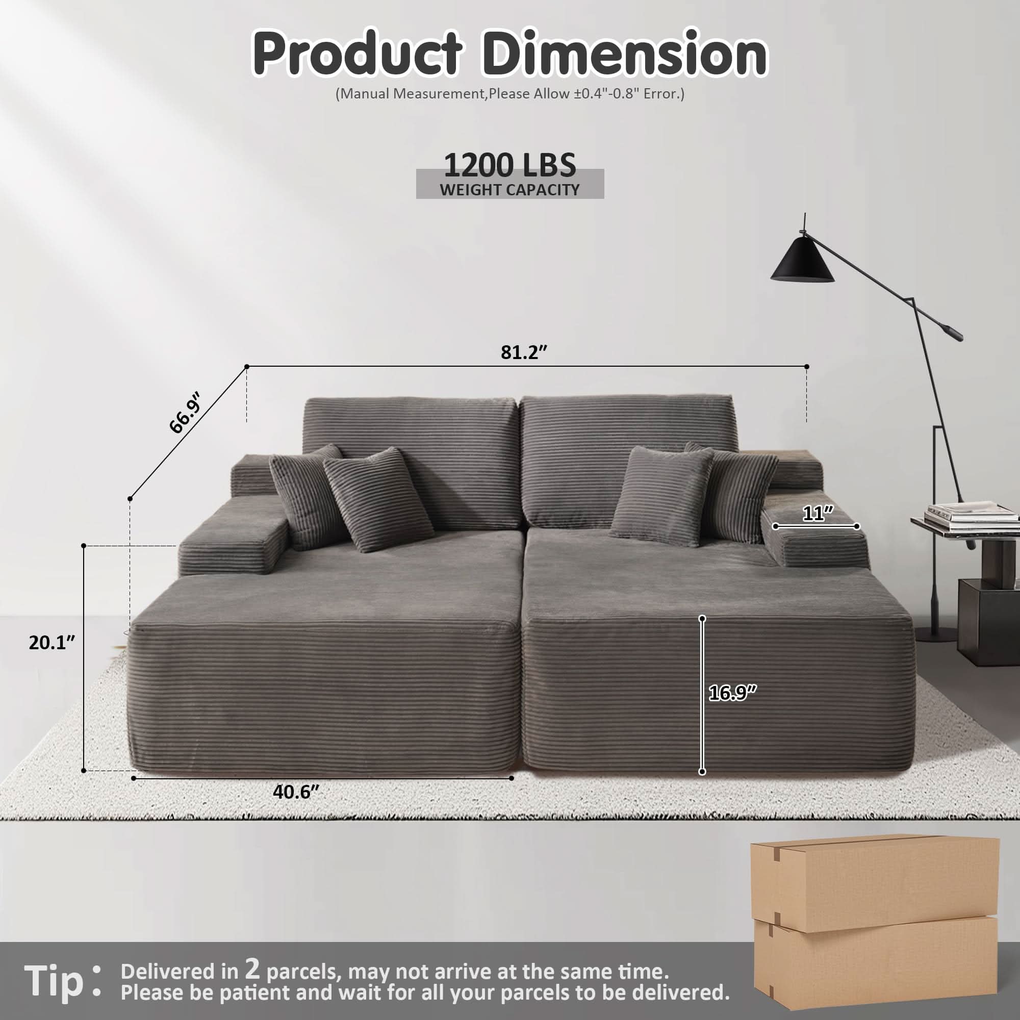 OVIOS 81.2" Cloud Plush Oversized Sectional with Double Chaise – Sofa Bed Comfort, No Assembly Required, view 5