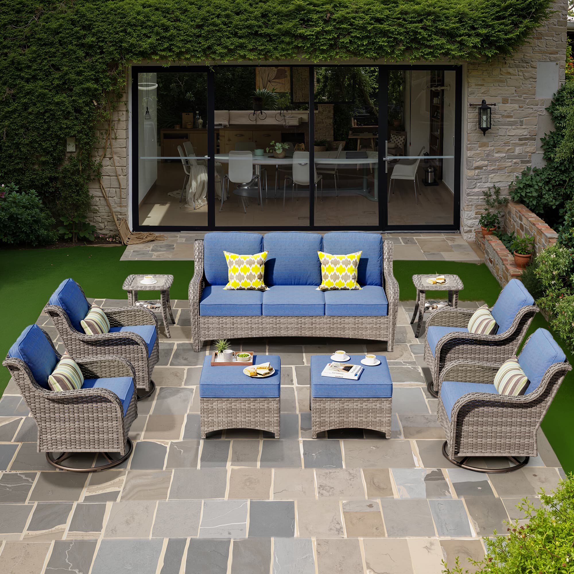 OVIOS 9-Piece Outdoor Patio Set with Swivel Chairs
