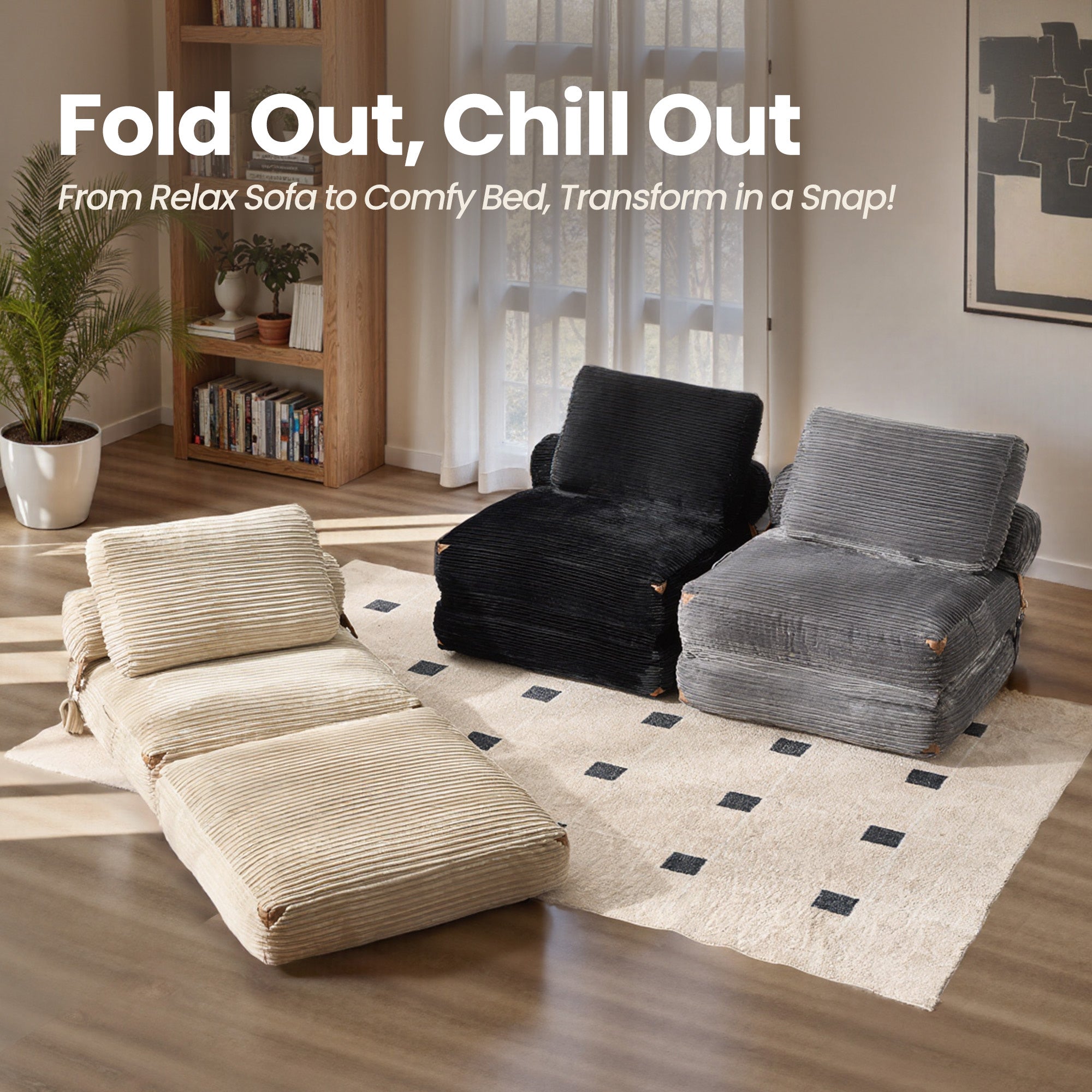 OVIOS Bean Bag Bed Folding Sofa Bed – Convertible Sleeper Chair with Pillow & Back Support, view 4