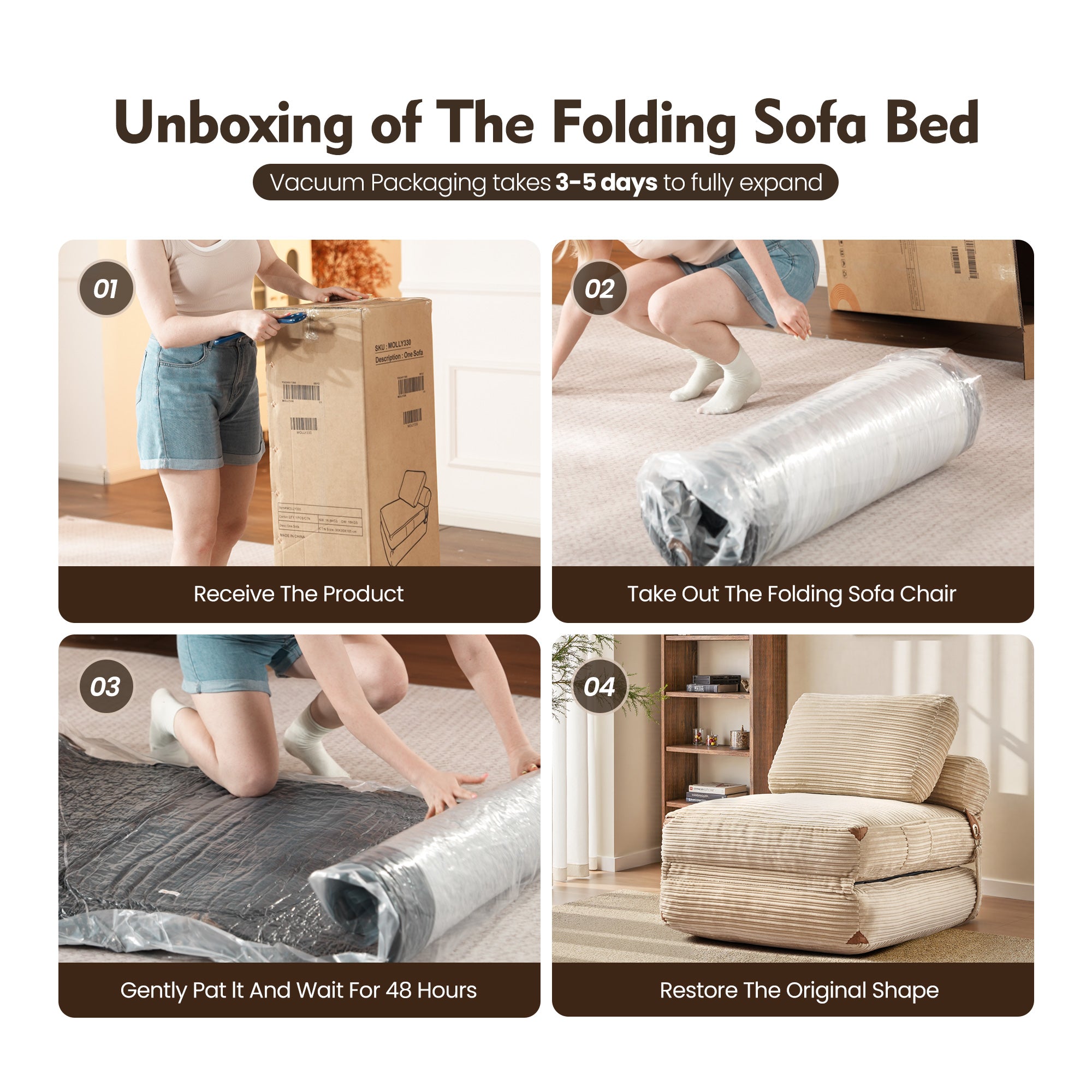 OVIOS Bean Bag Bed Folding Sofa Bed – Convertible Sleeper Chair with Pillow & Back Support, view 5