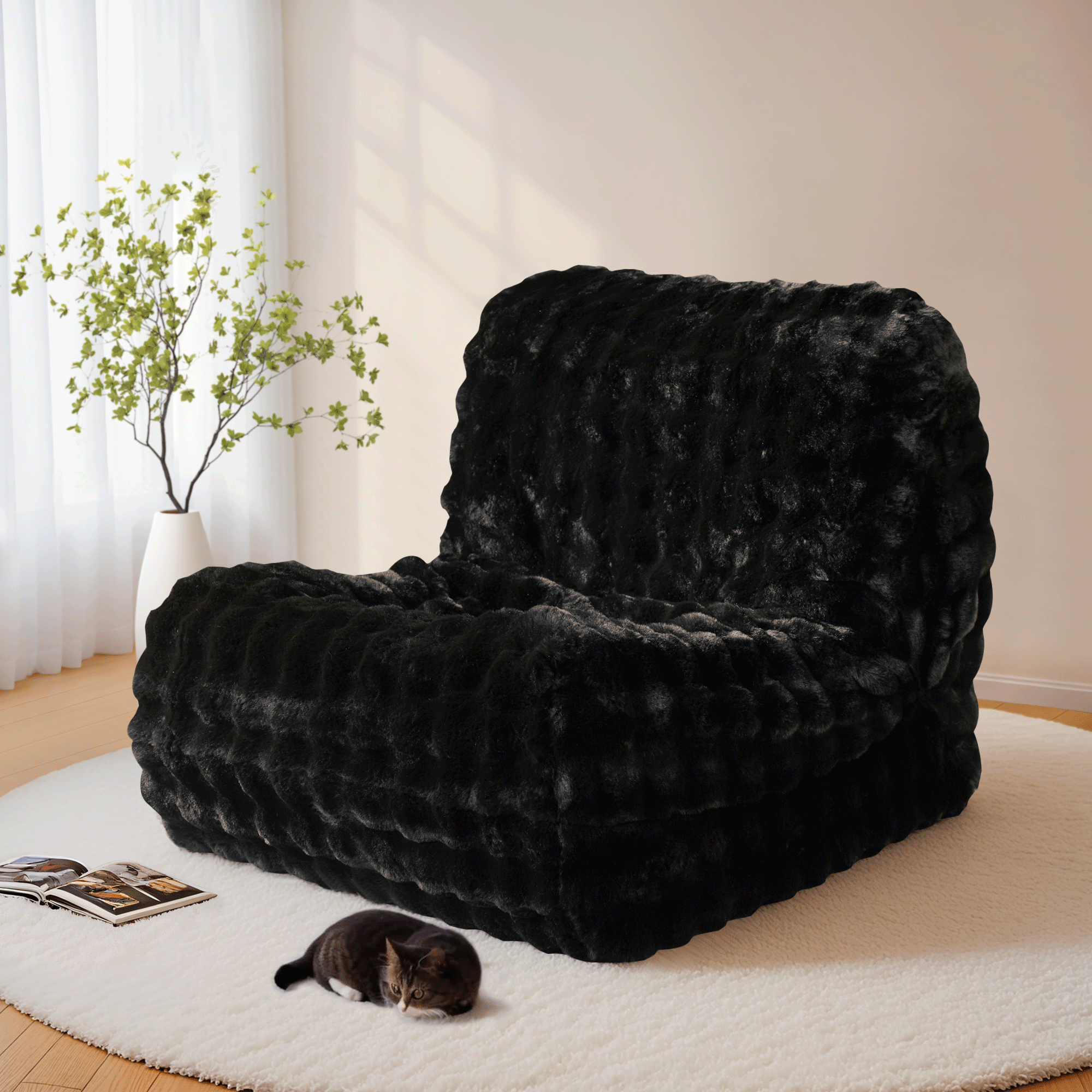 OVIOS Luxurious Fluffy Faux Fur Bean Bag Couch, view 3