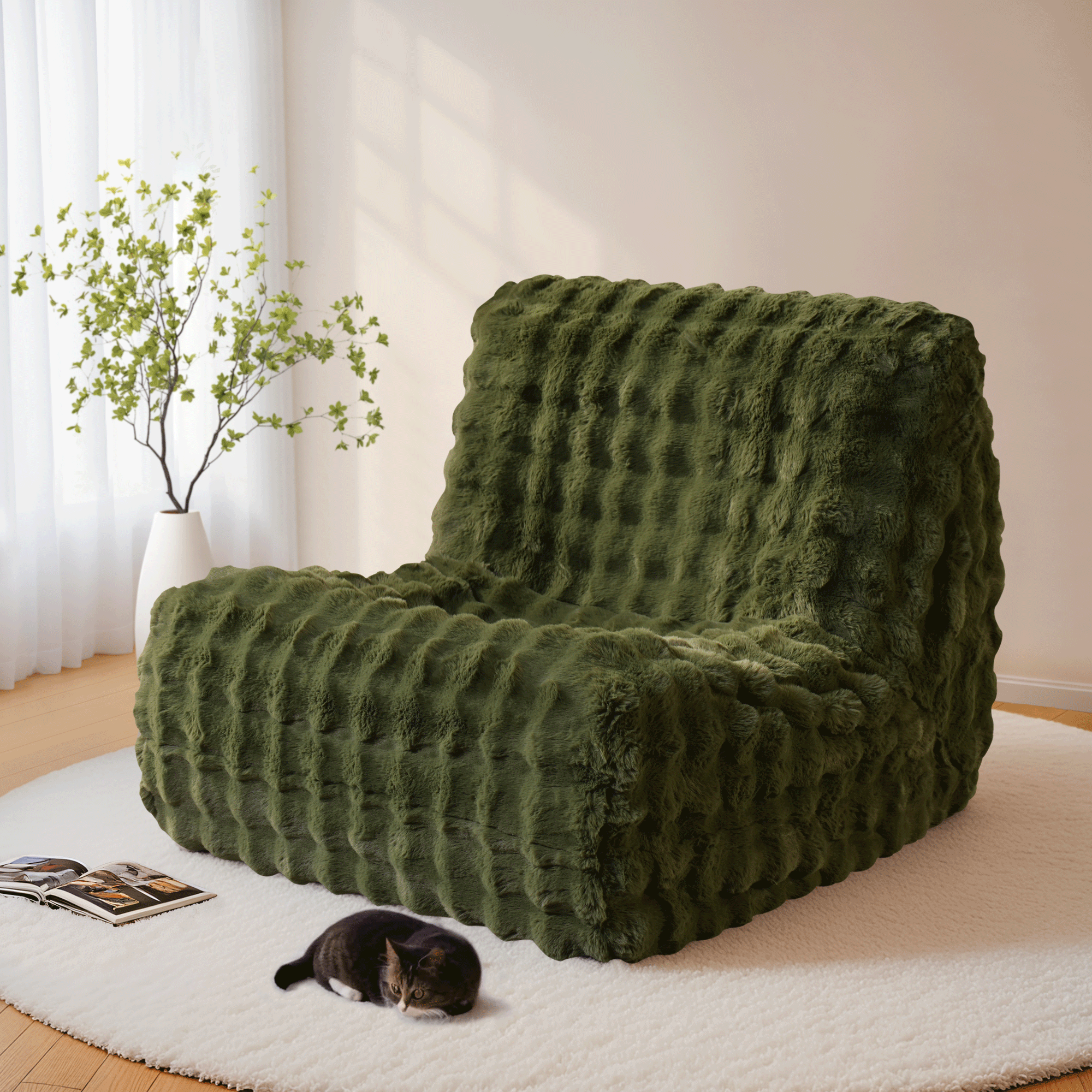 OVIOS Luxurious Fluffy Faux Fur Bean Bag Couch, view 4