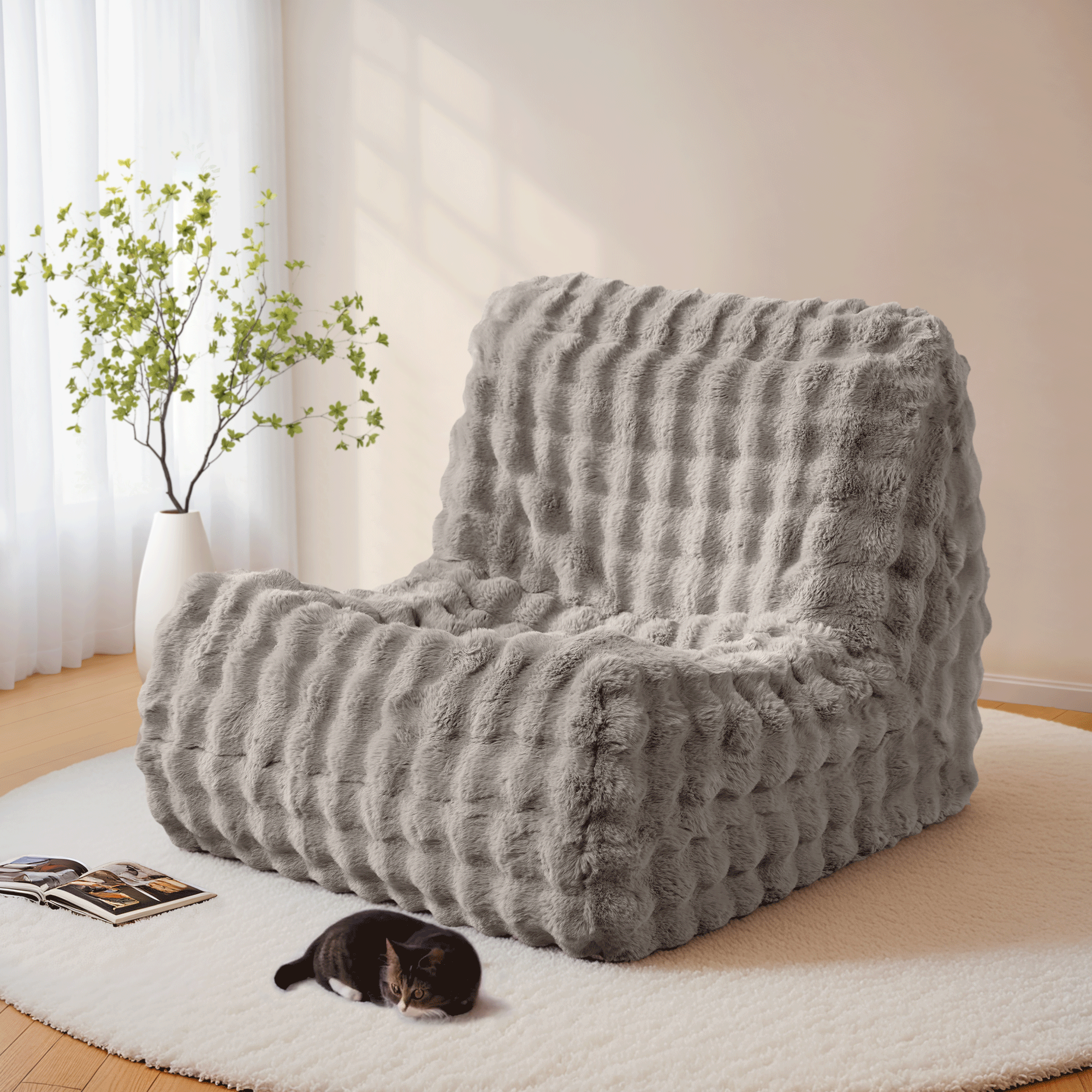 OVIOS Luxurious Fluffy Faux Fur Bean Bag Couch, view 5