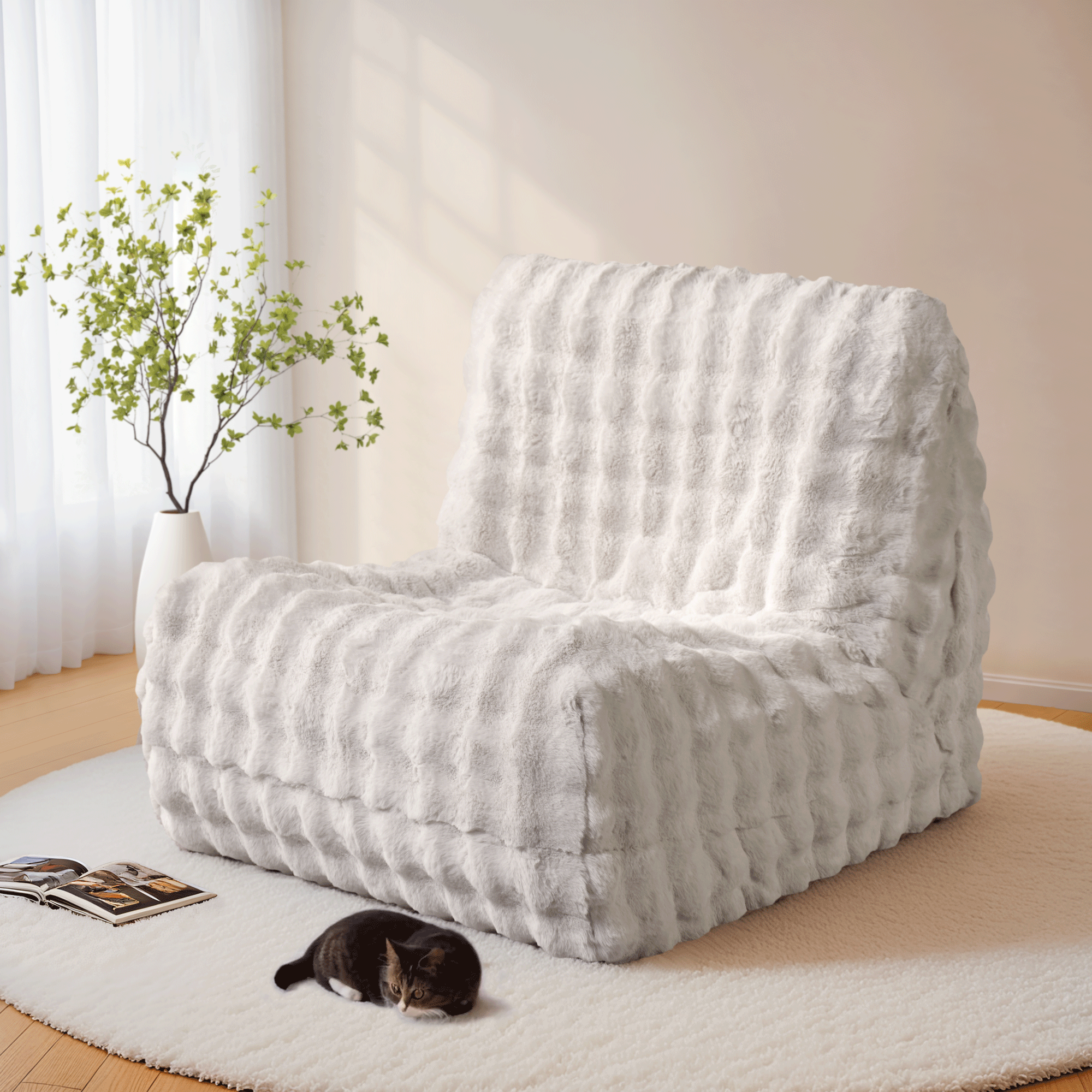 OVIOS Luxurious Fluffy Faux Fur Bean Bag Couch, view 6
