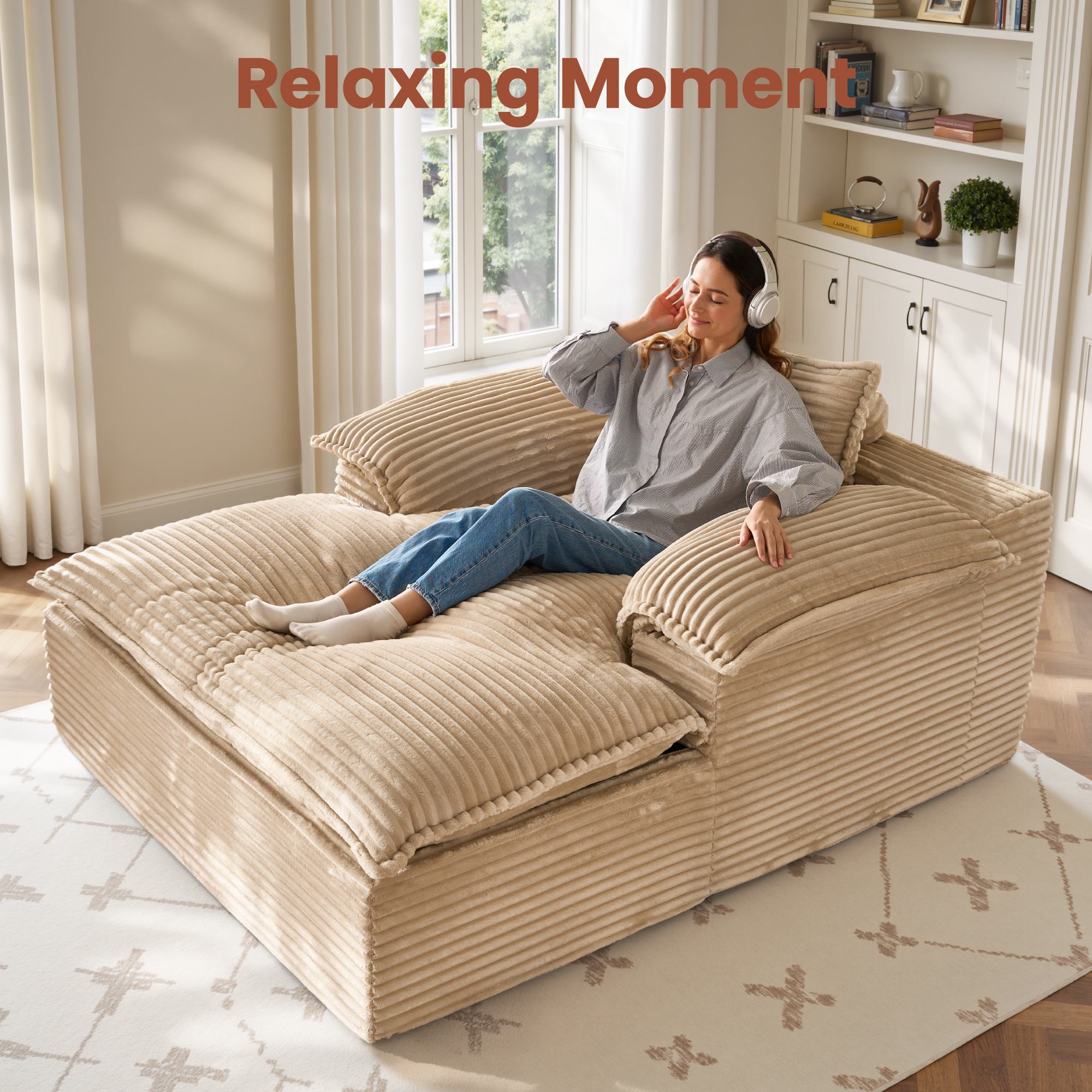 OVIOS 67" Boneless Lounge Chaise with Cloud Plush Sofa Bed, No Assembly Required, view 5
