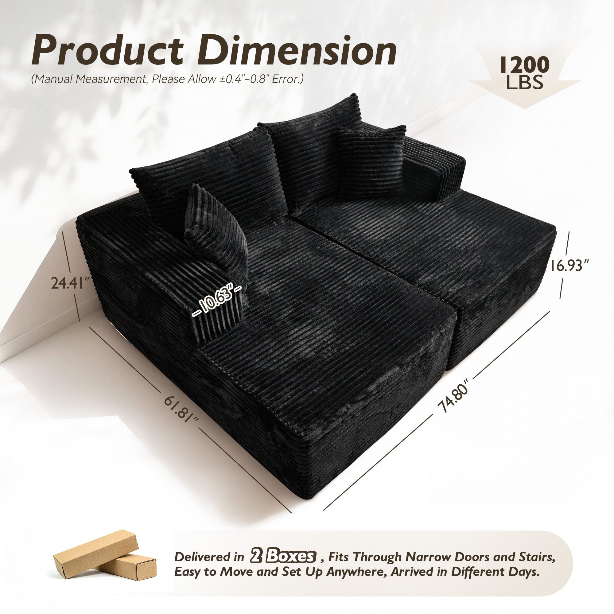 OVIOS 74.8" Boneless Sofa, Sleeper Couch, No Assembly Required, view 5