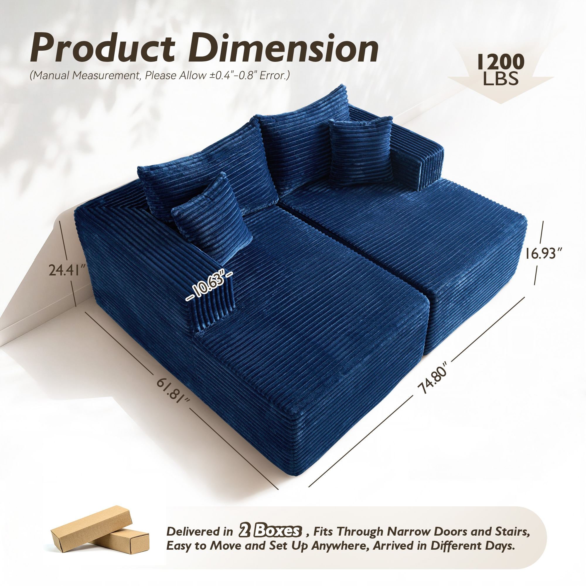 OVIOS 74.8" Boneless Sofa, Sleeper Couch, No Assembly Required, view 6
