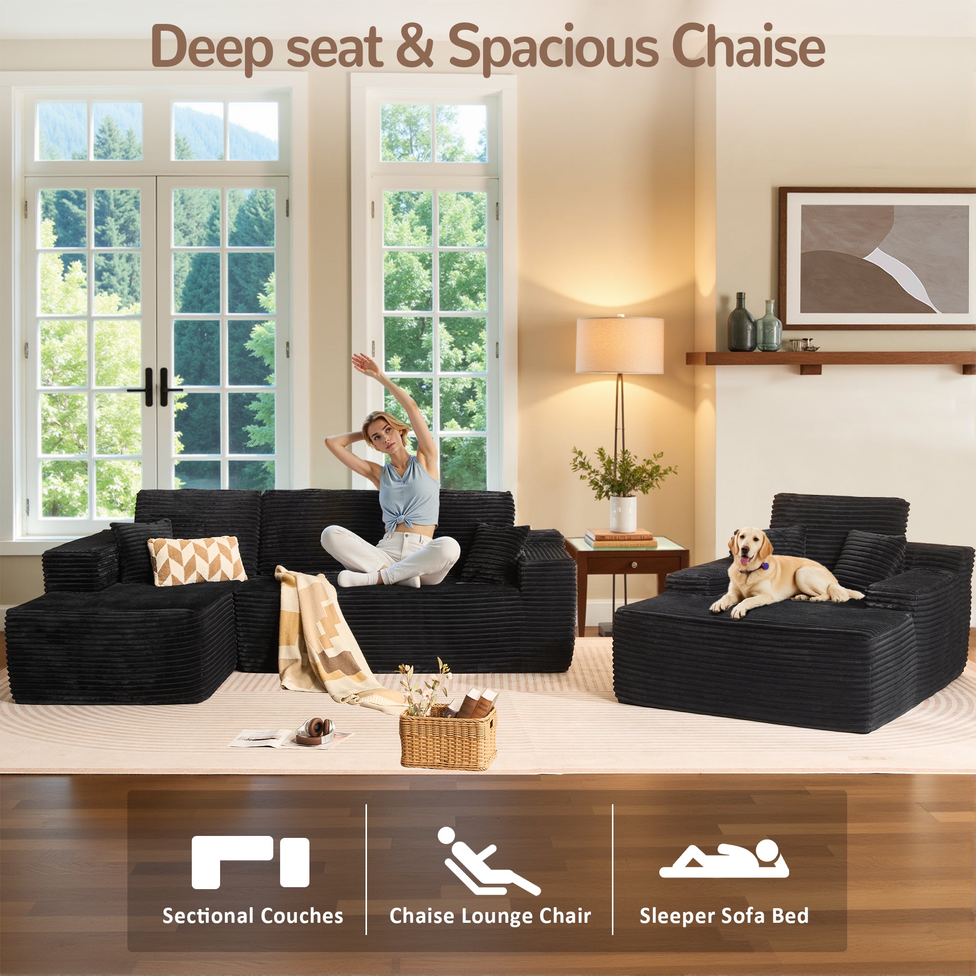 OVIOS Cloud Sectional Couch with Comfy Chaise, view 5