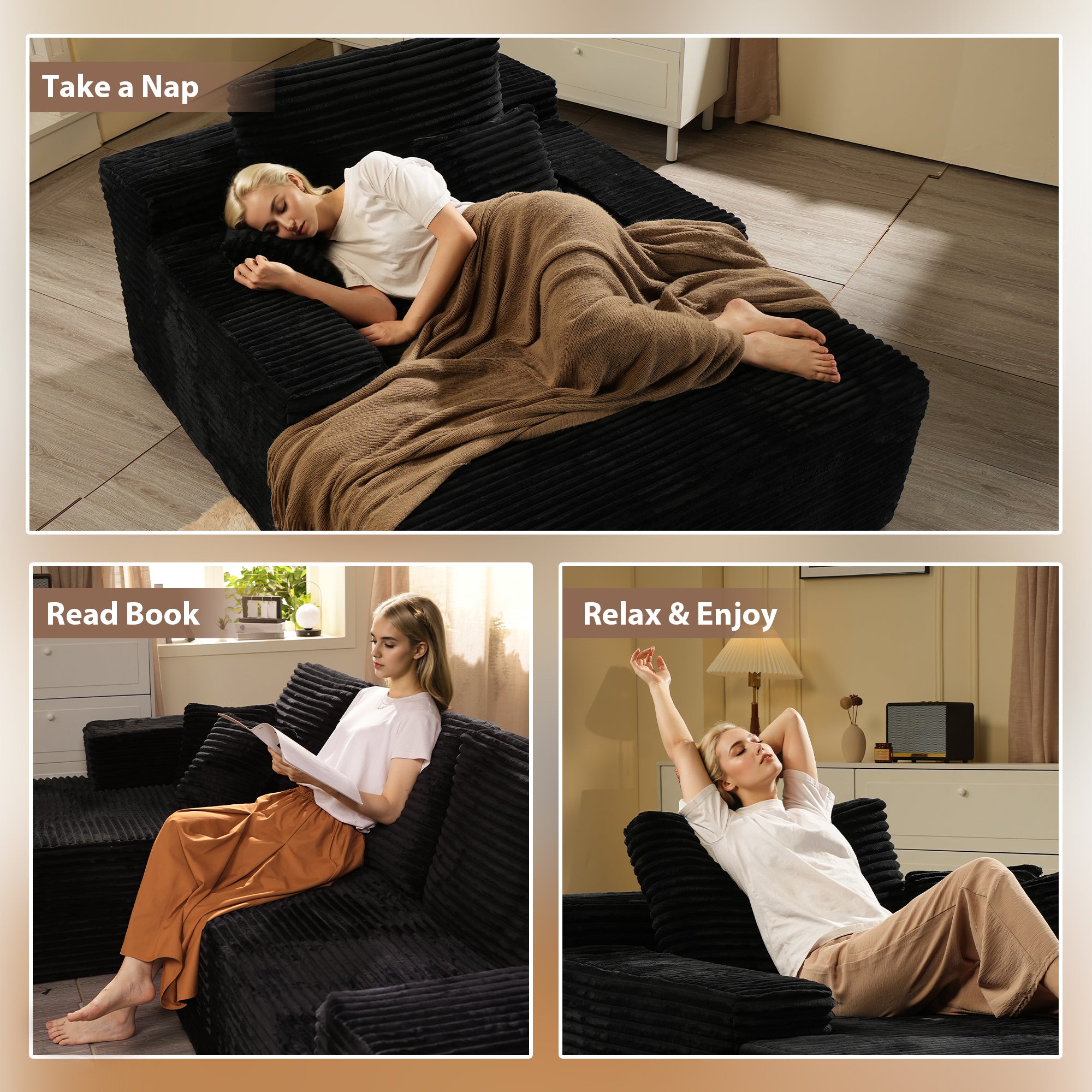 OVIOS Cloud Sectional Couch with Comfy Chaise, view 6
