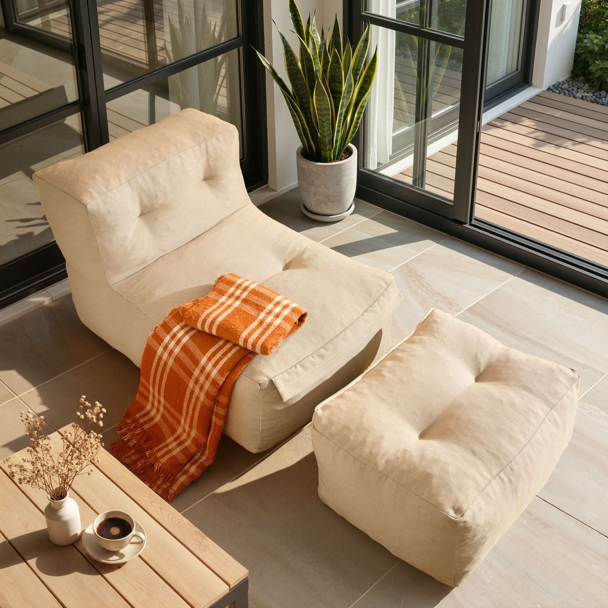 OVIOS Lounge Sofa Set – Convertible Bean Bag Chair & Floor Sofa with Footrest for Indoor & Outdoor Use