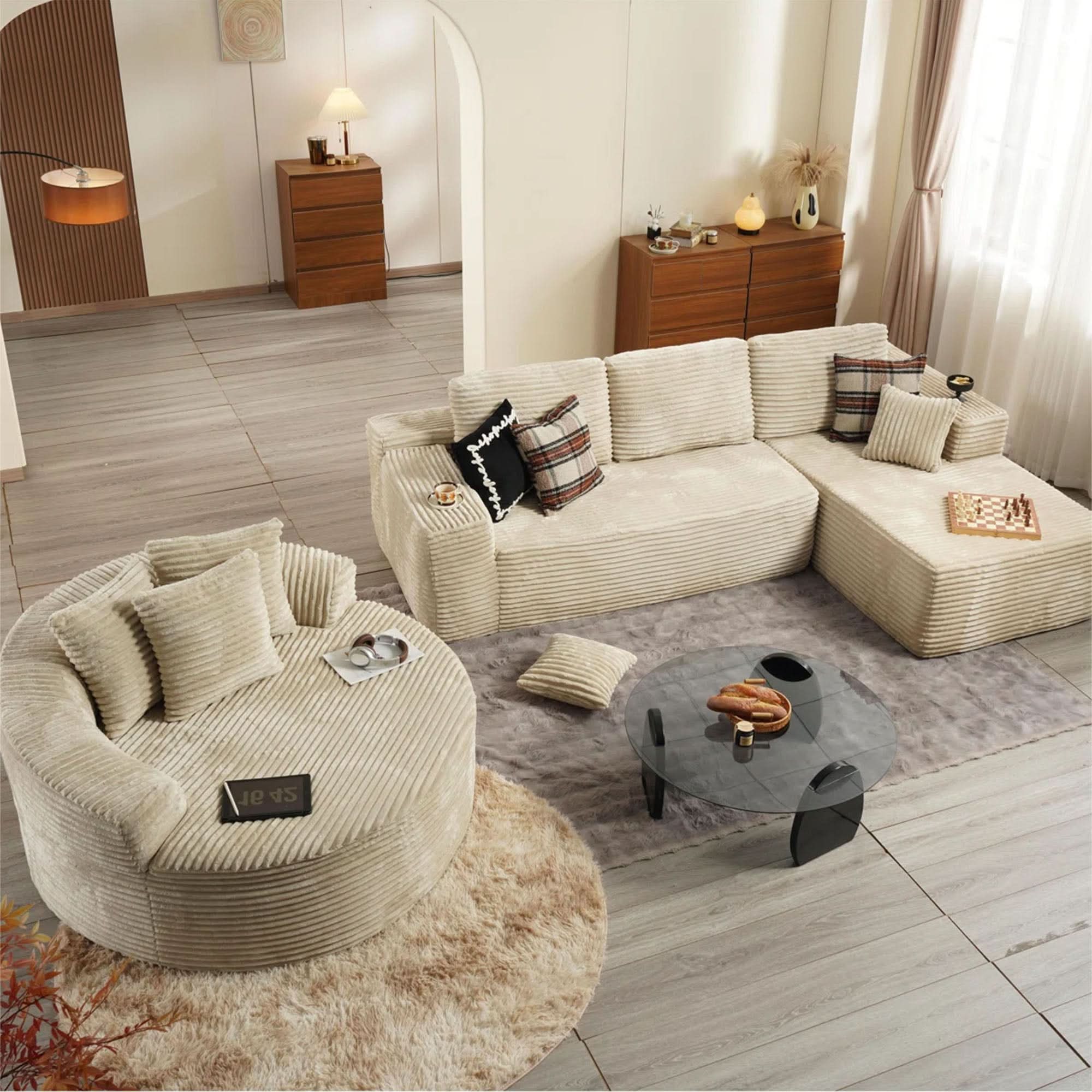 OVIOS Modern 3-Piece Sectional Sofa Set With Loveseat & Chaise Lounge, No-Assembly Design, view 4