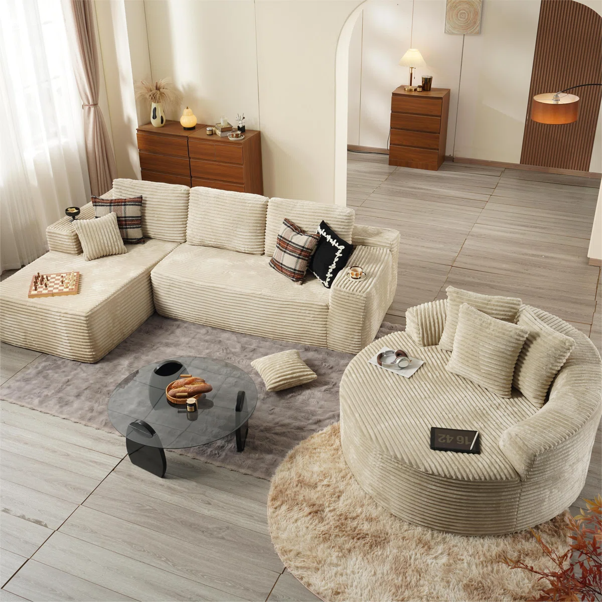 OVIOS Modern 3-Piece Sectional Sofa Set With Loveseat & Chaise Lounge, No-Assembly Design, view 5