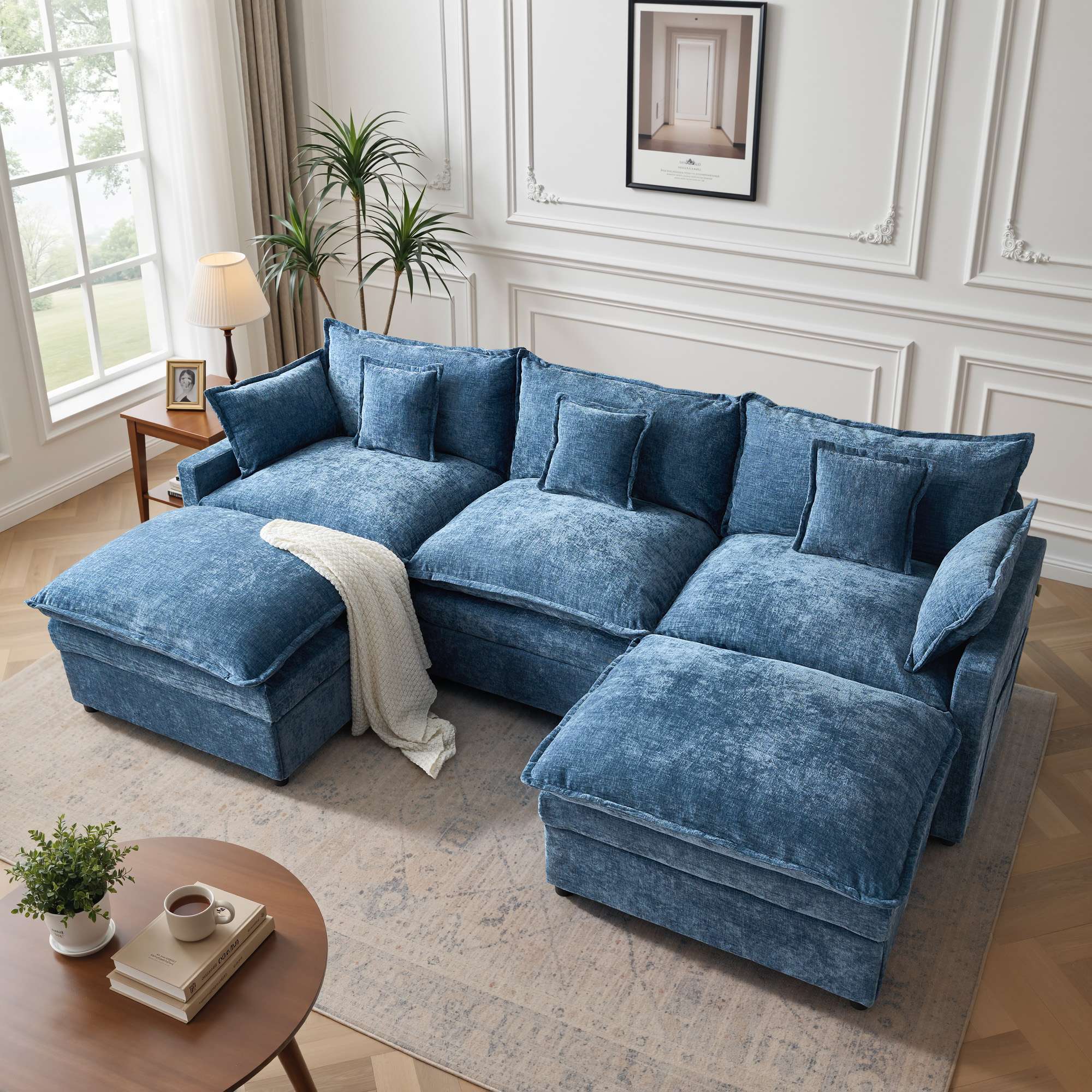 OVIOS U-Shaped Modular Sectional Sofa, Cloud Couch with 2 Ottomans, Deep Seat Chenille Sofa for Living Room, view 5