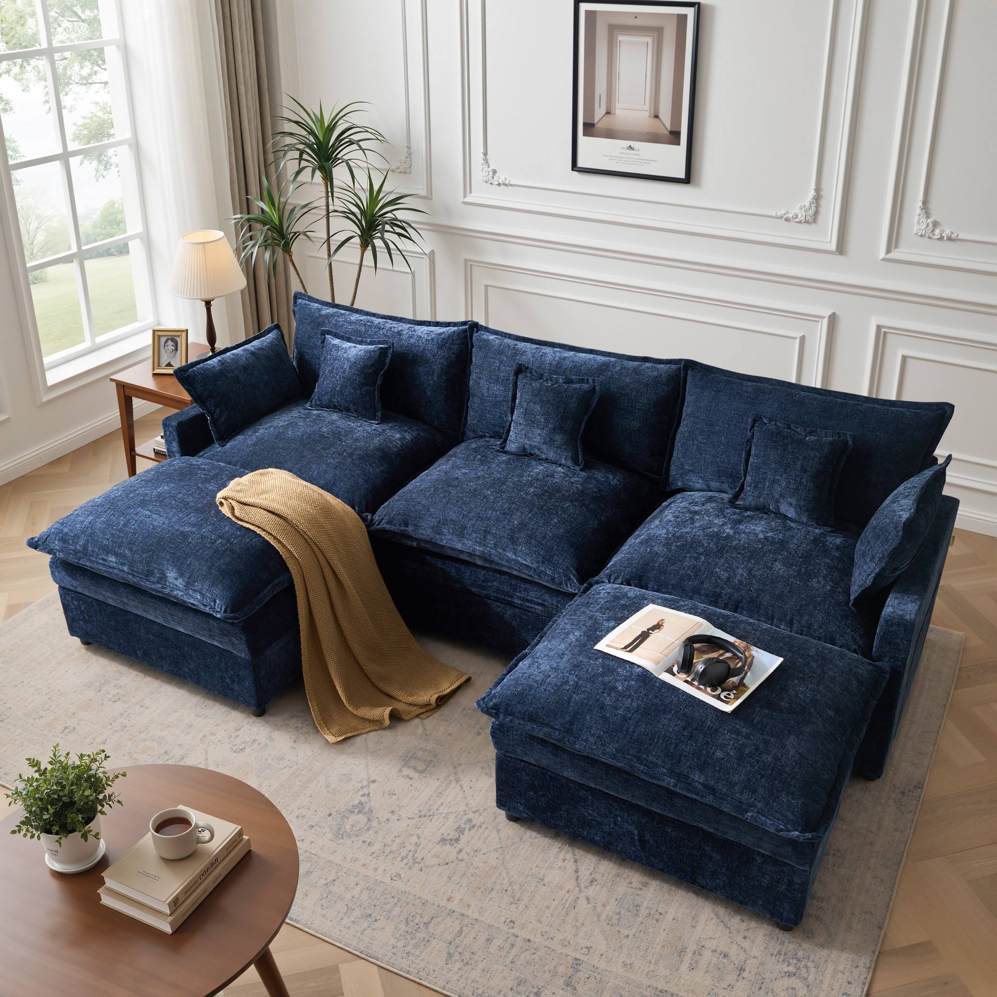 OVIOS U-Shaped Modular Sectional Sofa, Cloud Couch with 2 Ottomans, Deep Seat Chenille Sofa for Living Room, view 6