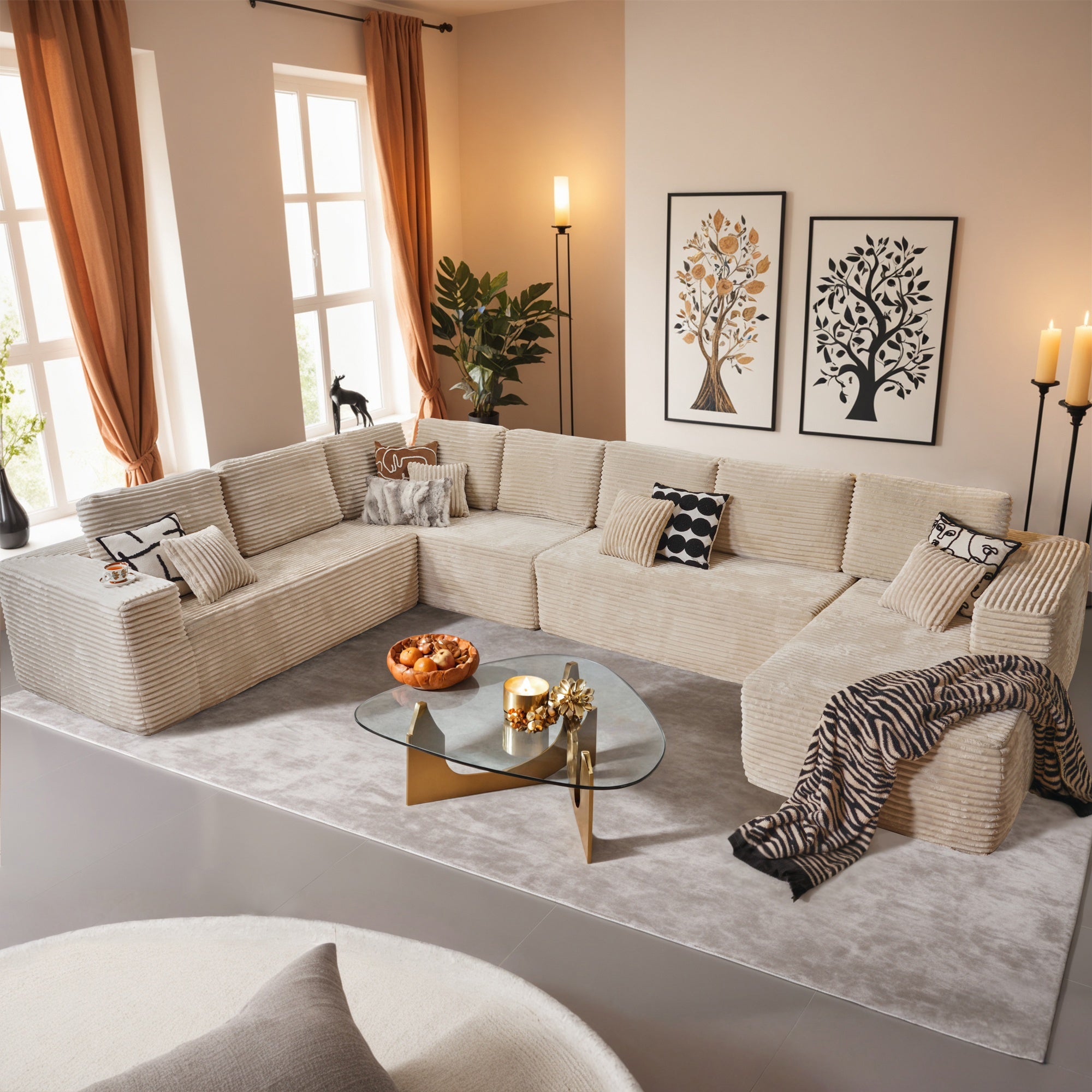 OVIOS Modular Sectional Cloud Couch, Plush Corduroy Sofa with Memory Foam, No Assembly, view 3