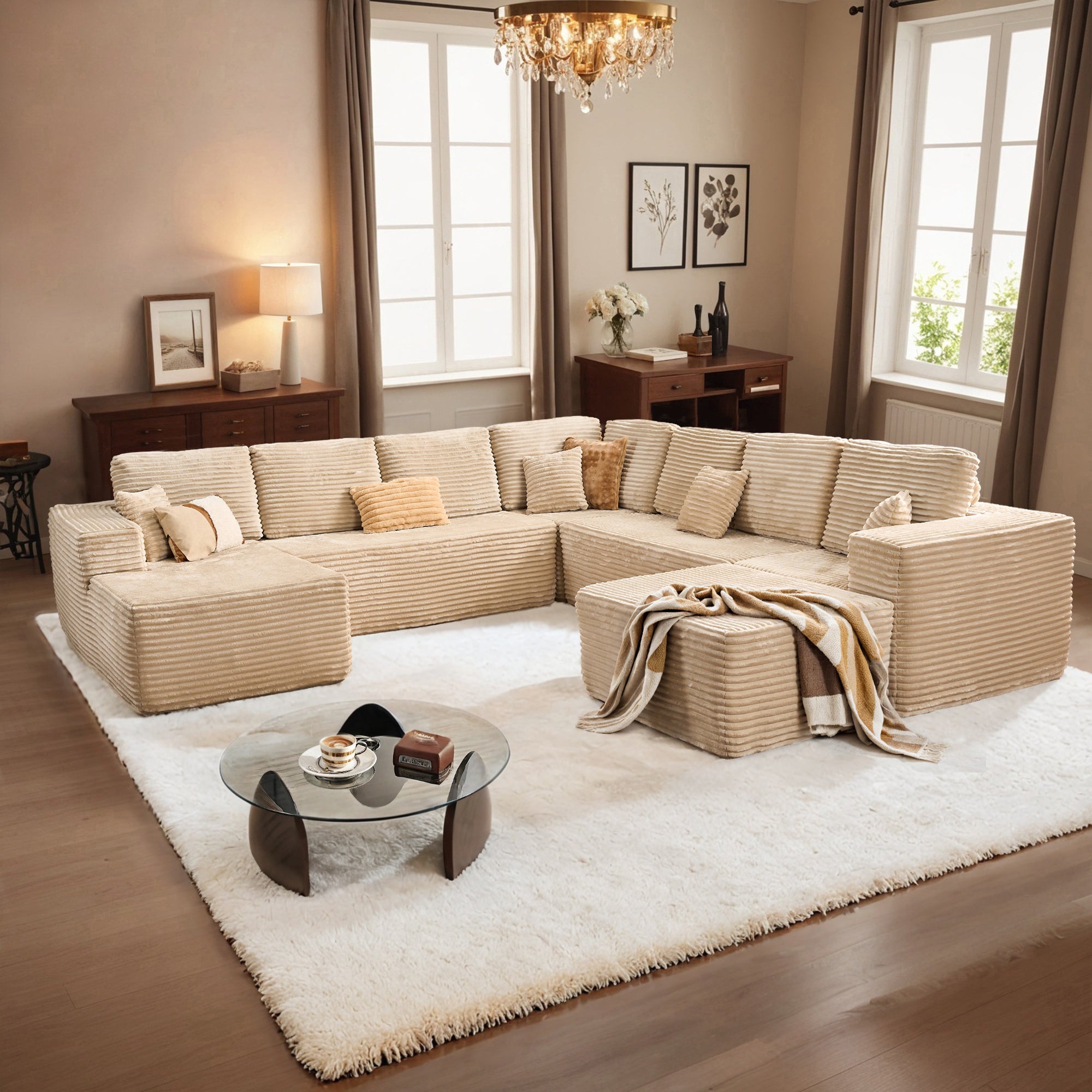 OVIOS Modular Sectional Cloud Couch, Plush Corduroy Sofa with Memory Foam, No Assembly, view 5