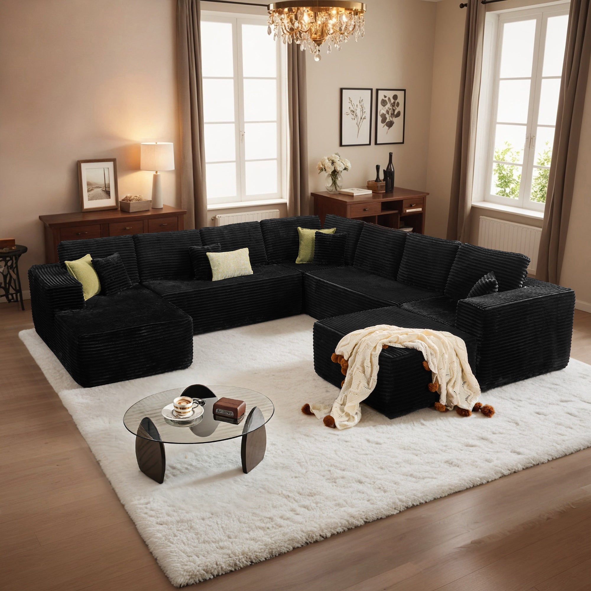 OVIOS Modular Sectional Cloud Couch, Plush Corduroy Sofa with Memory Foam, No Assembly, view 6