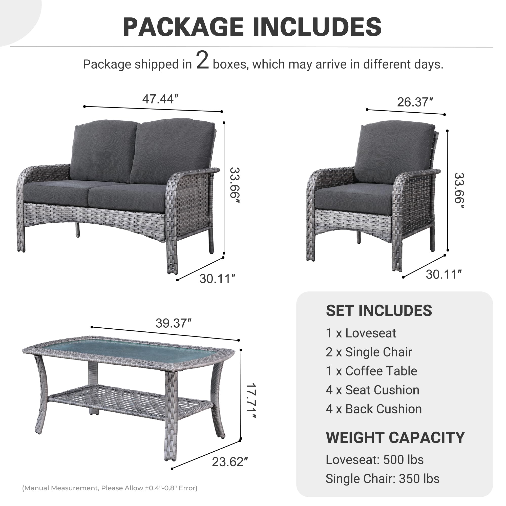 OVIOS 4 Piece Patio Furniture Set High Back All Weather PE Wicker, view 6