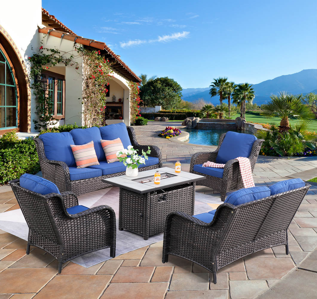 OVIOS Patio Kenard 5-Piece Conversation Set with 42'' Fire Pit Table and Loveseat, view 3