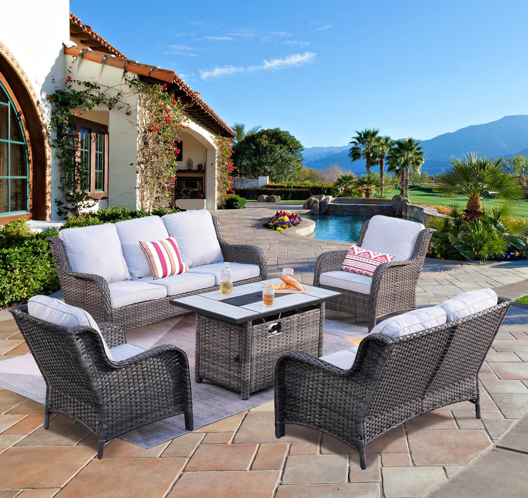 OVIOS Patio Kenard 5-Piece Conversation Set with 42'' Fire Pit Table and Loveseat, view 4