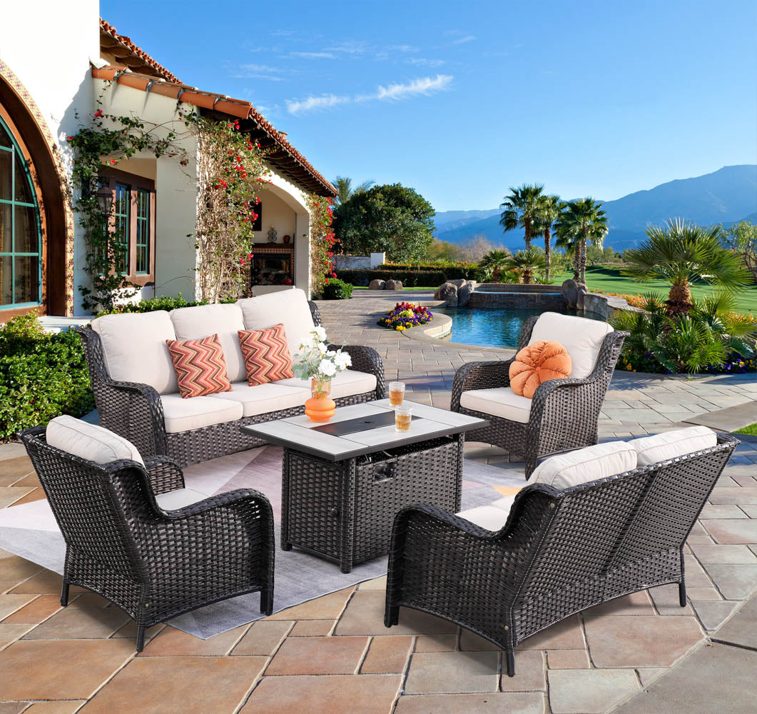 OVIOS Patio Kenard 5-Piece Conversation Set with 42'' Fire Pit Table and Loveseat, view 5