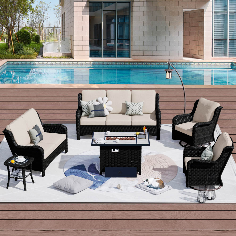 OVIOS Patio Kenard 6-Piece Conversation Set with 42'' Rectangle Propane Fire Pit Table and Rocking Chairs, view 3