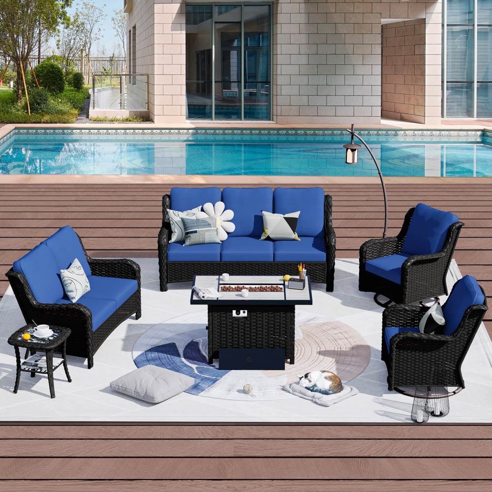 OVIOS Patio Kenard 6-Piece Conversation Set with 42'' Rectangle Propane Fire Pit Table and Rocking Chairs, view 4