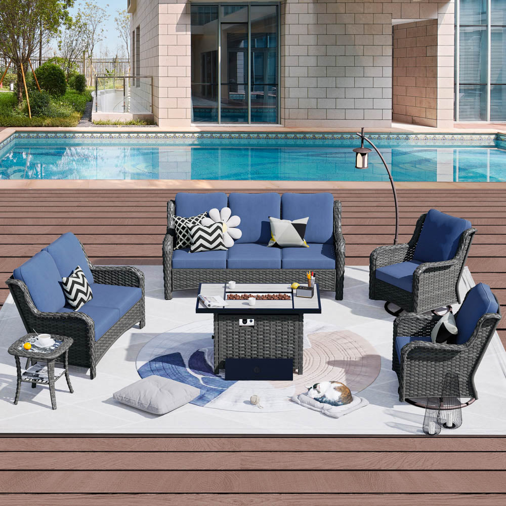 OVIOS Patio Kenard 6-Piece Conversation Set with 42'' Rectangle Propane Fire Pit Table and Rocking Chairs, view 5