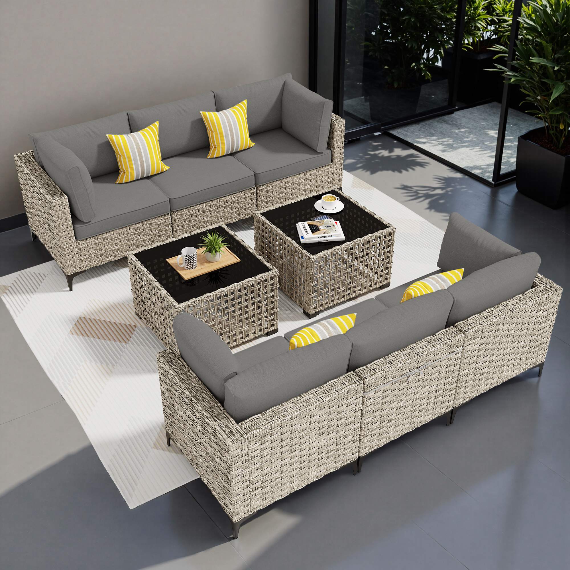 OVIOS Wicker Patio Sectional Conversation Set with Glowing Coffee Table & Single Chairs, view 5