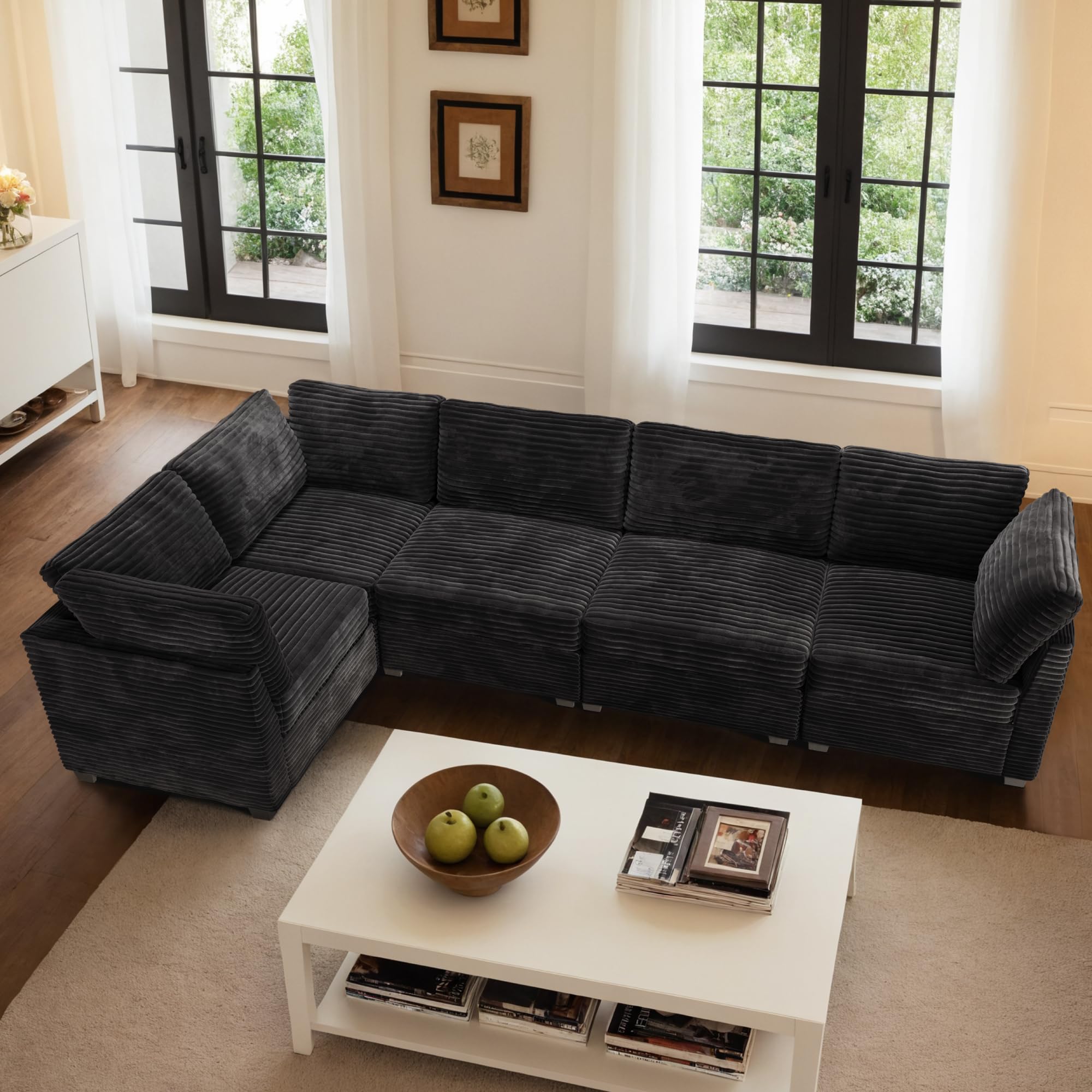 Ovios 130.7" Modular Sectional Sofa Couch, L-Shaped Minimalist Couches with Convertible Chaise, view 3
