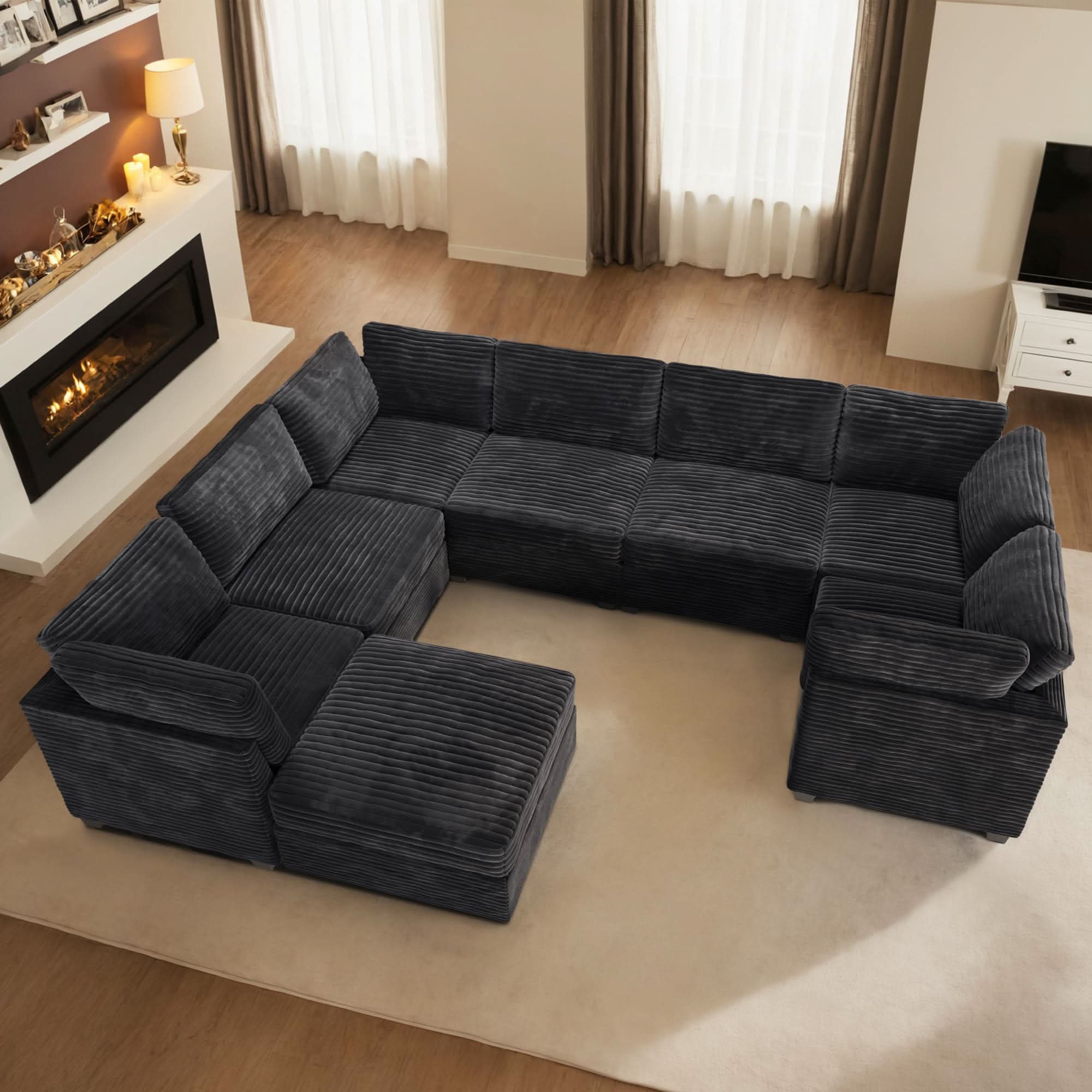 OVIOS 130.7" Modular Sectional Sofa Couch, U-Shaped Minimalist Couches with Sofa Bed Chaise, view 3