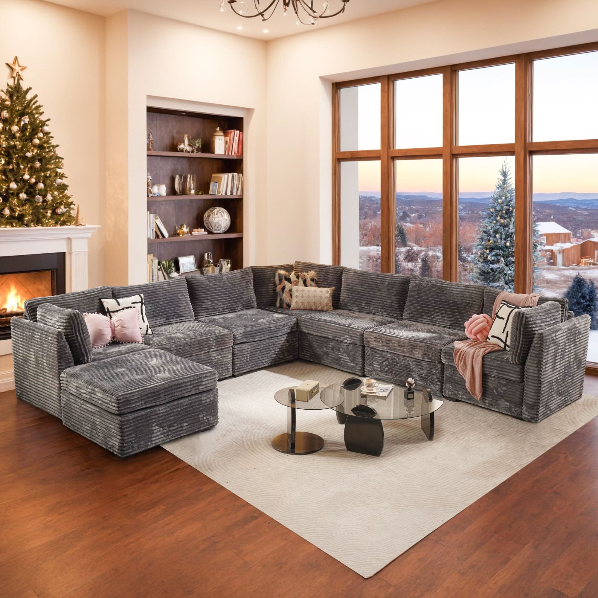 Ovios 163.4" Modular Sectional Sofa Couch, L-Shaped Minimalist Couches with Ottoman Chaise