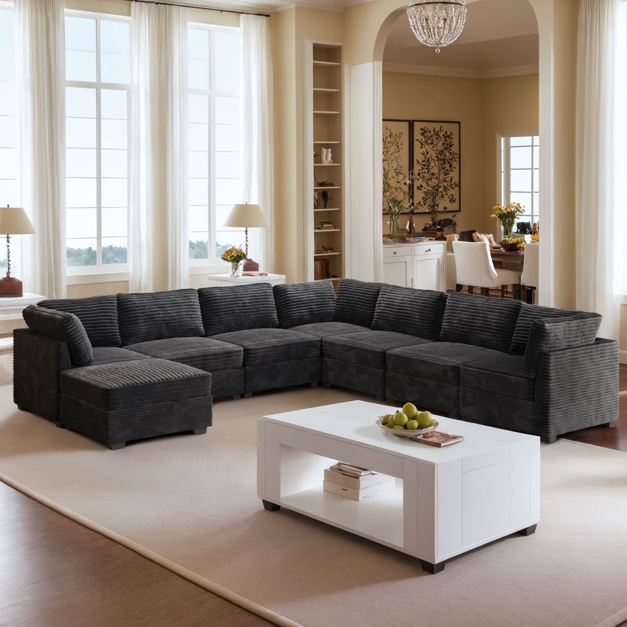 Ovios 163.4" Modular Sectional Sofa Couch, L-Shaped Minimalist Couches with Ottoman Chaise, view 3