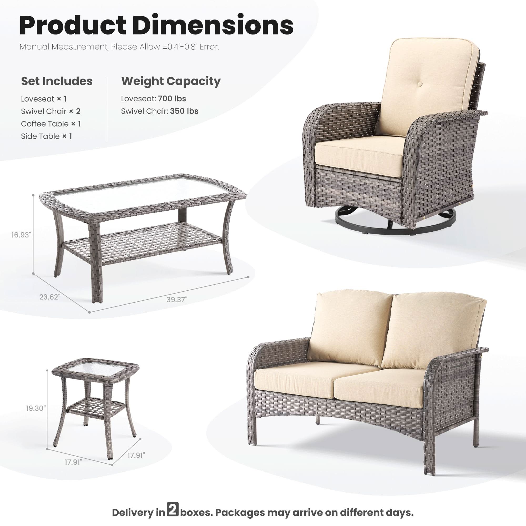 OVIOS 5 Pieces Patio Furniture Set, Outdoor Wicker Sofa with Swivel Chairs, view 6