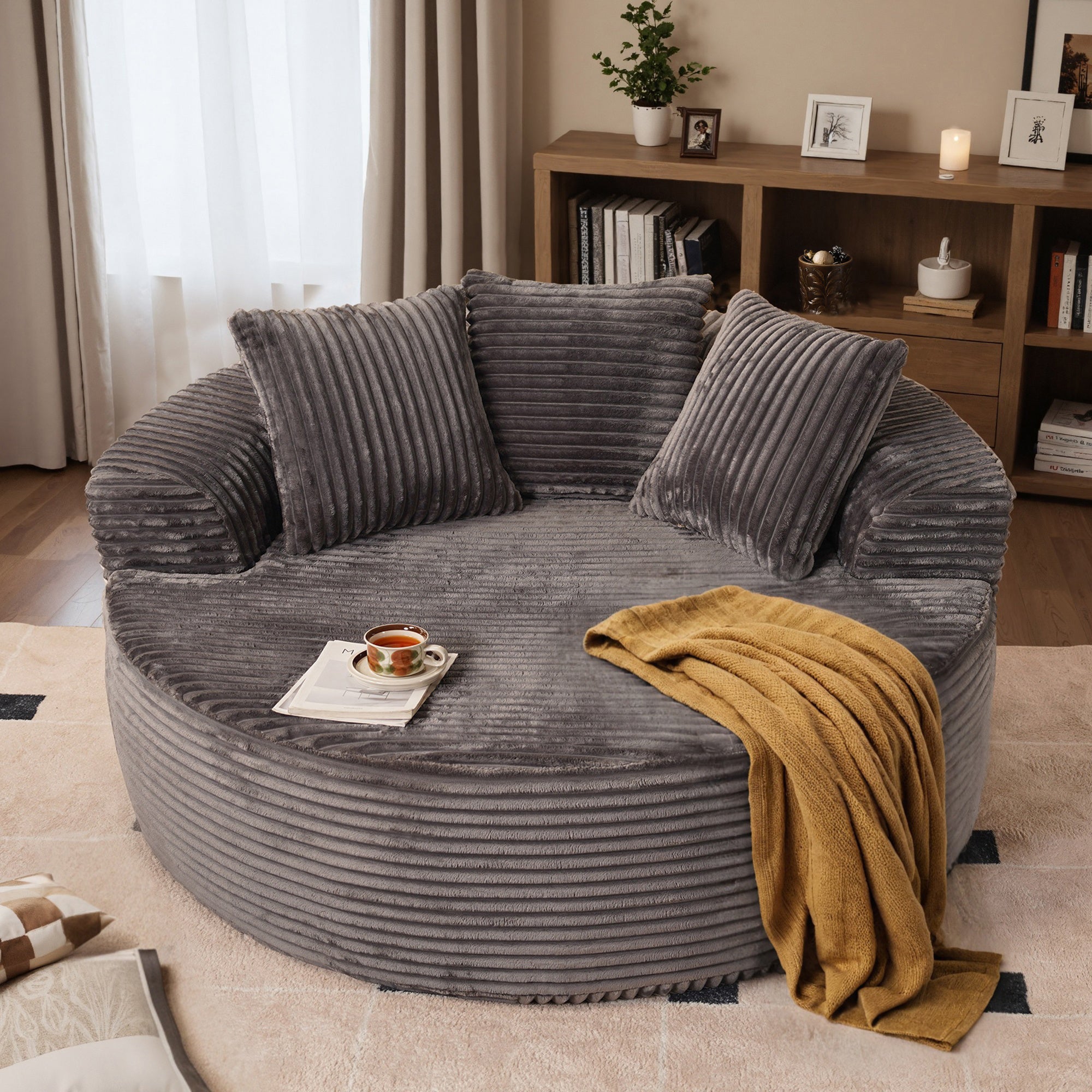 OVIOS 59" O-Shape Modular Couch, Plush Corduroy Fabric, No Assembly Required