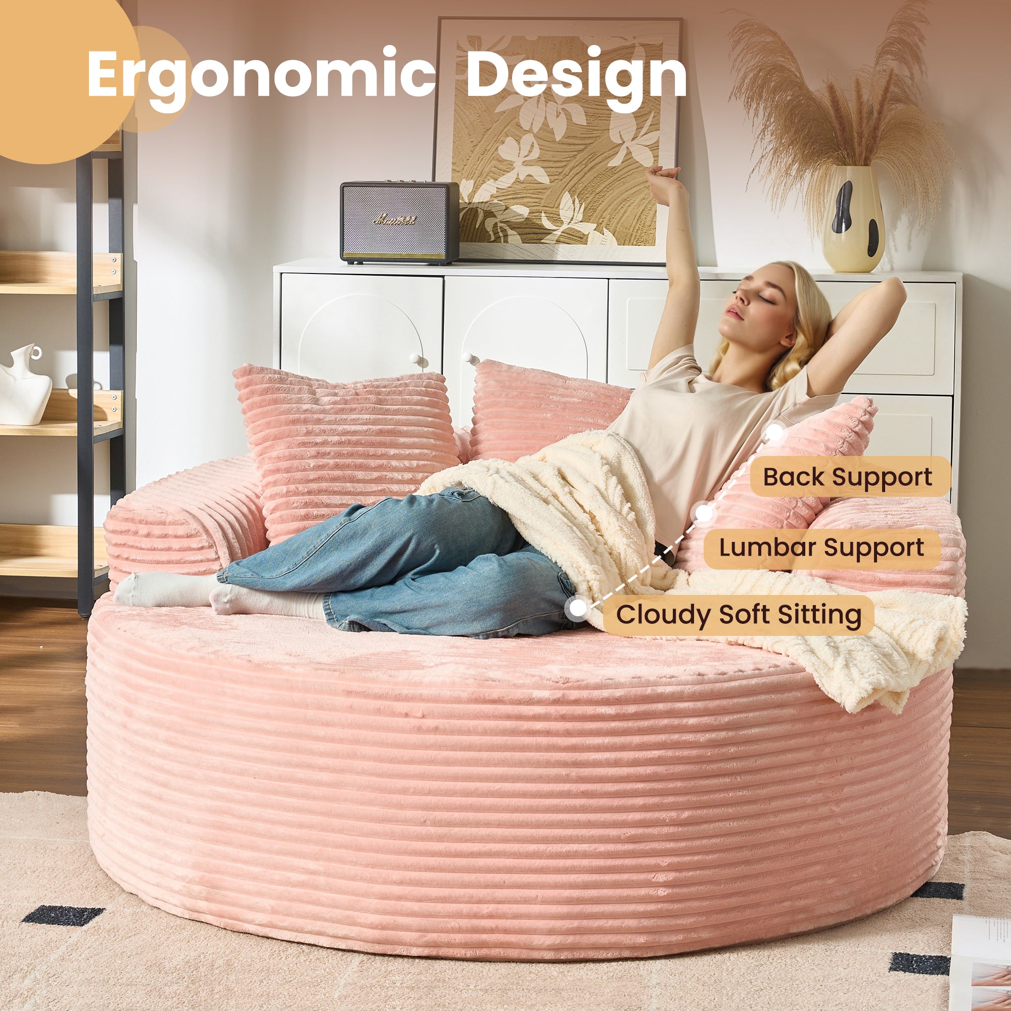 OVIOS 59" O-Shape Modular Couch, Plush Corduroy Fabric, No Assembly Required, view 6