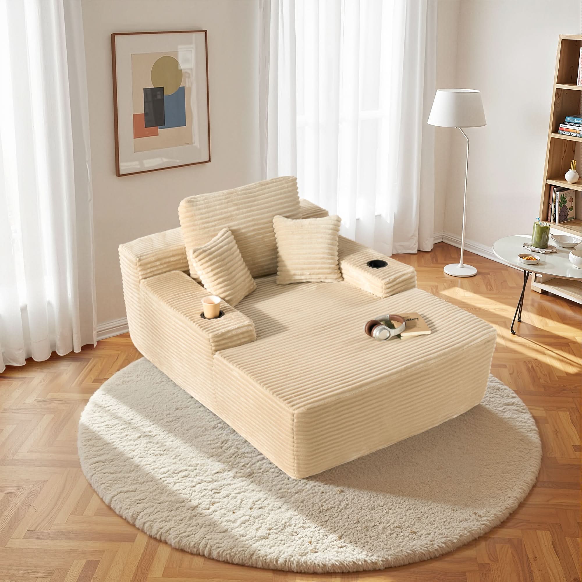 OVIOS 67" Chaise Lounge Chair with Cup Holders, view 5