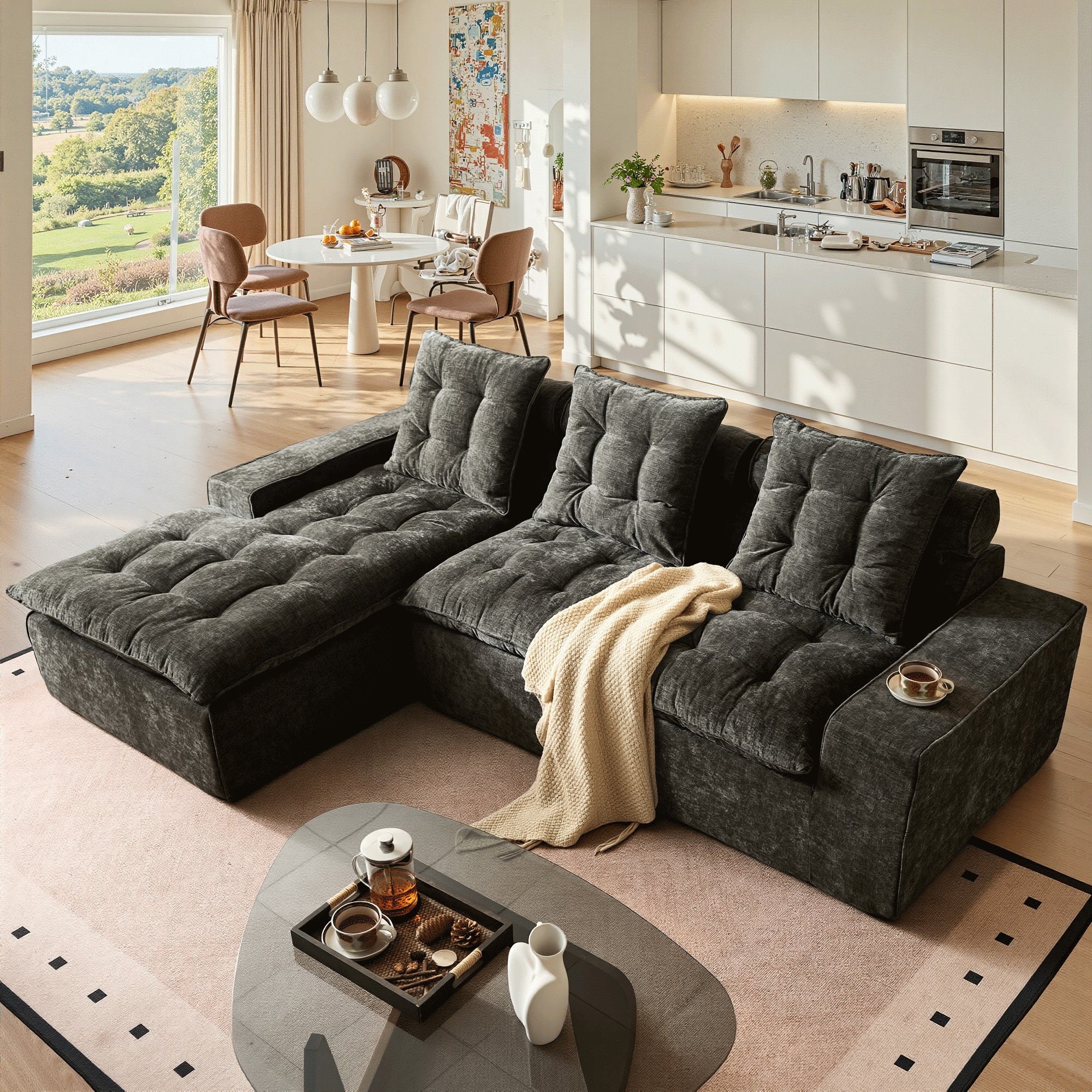 OVIOS Cloud Boneless Sectional Sofa with L Shaped Chaise Modular Chenille Couch for Living Room