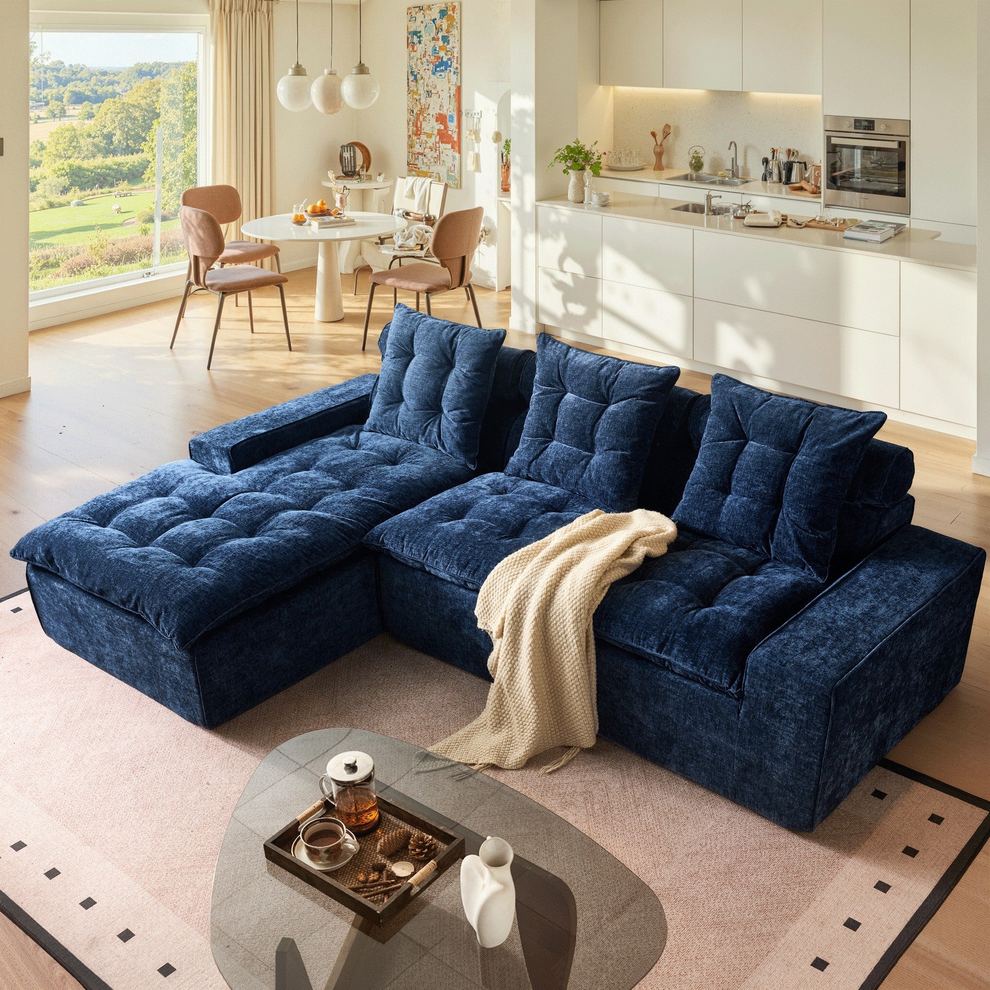 OVIOS Cloud Boneless Sectional Sofa with L Shaped Chaise Modular Chenille Couch for Living Room, view 4