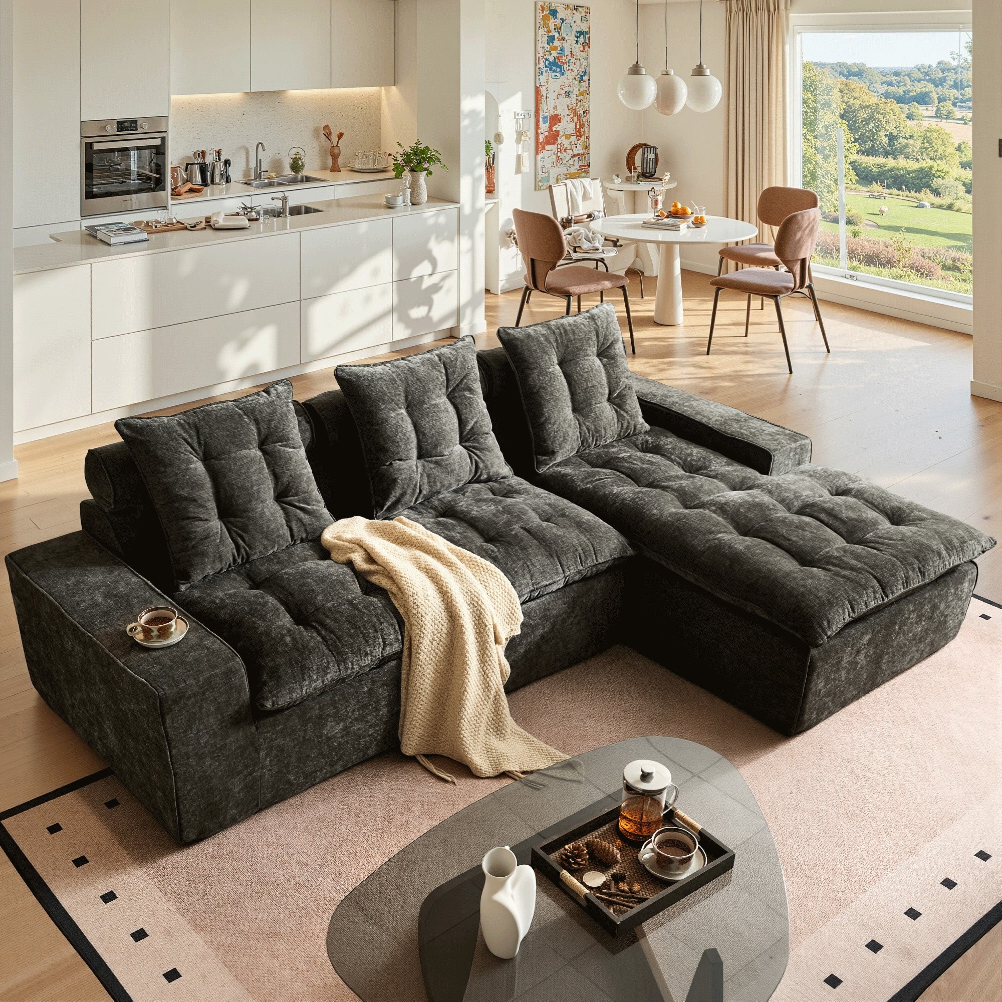 OVIOS Cloud Boneless Sectional Sofa with L Shaped Chaise Modular Chenille Couch for Living Room, view 6